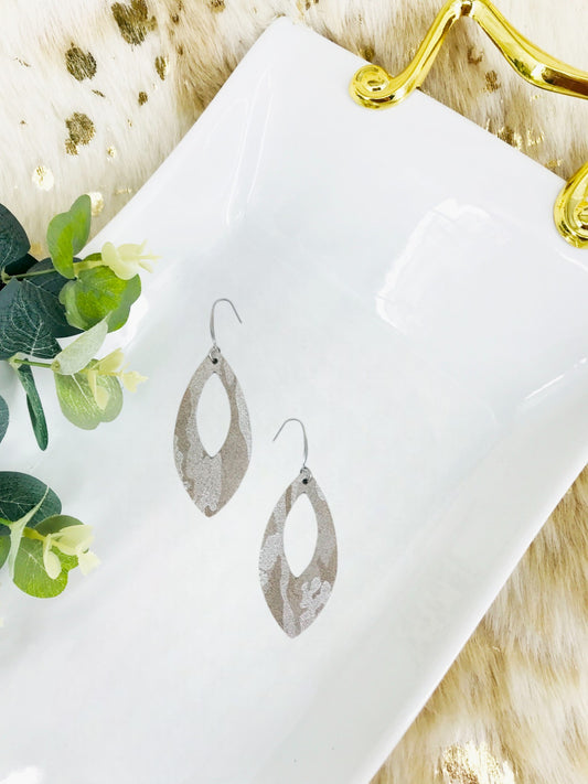 Silver on Gray Metallic Camo Leather Earrings - E19-1681