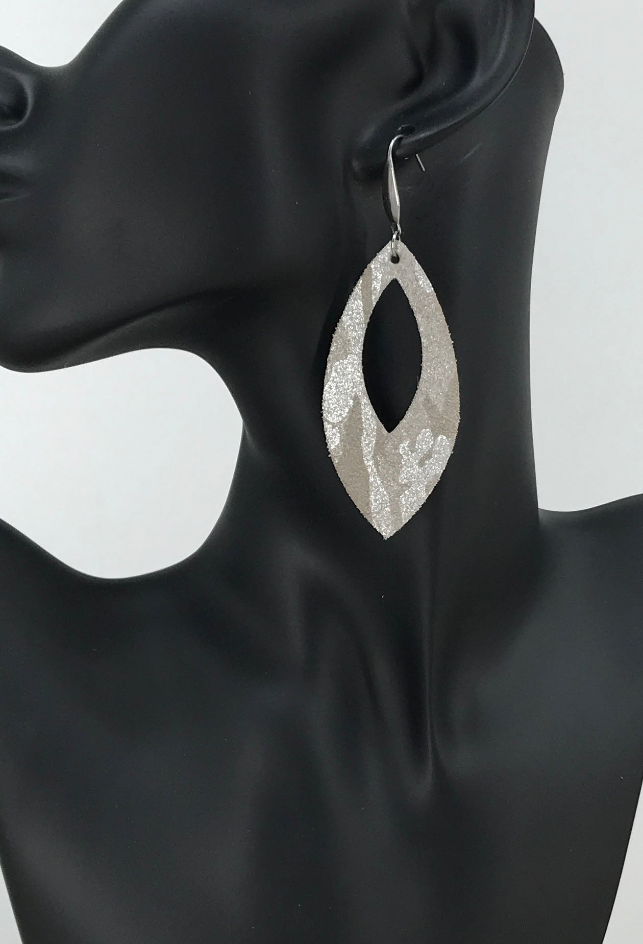 Silver on Gray Metallic Camo Leather Earrings - E19-1681