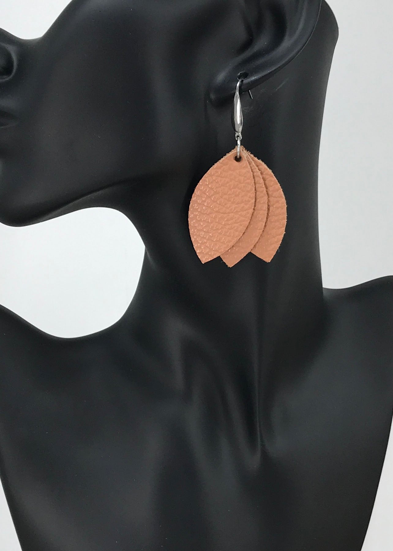 Peachy Salmon Leather Earrings - E19-1687