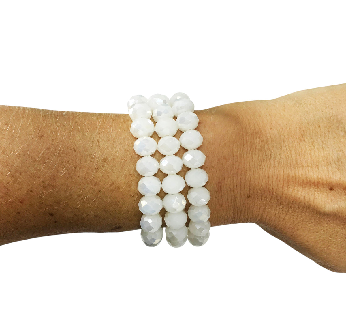 White Glass Bead Multi-Strand Stretch Bracelet