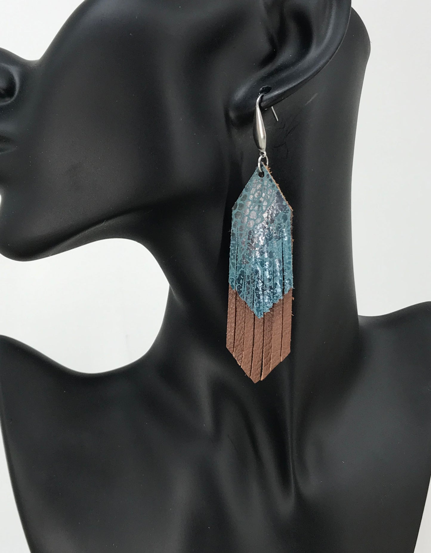 Brown and Turquoise Genuine Leather Earrings - E19-170