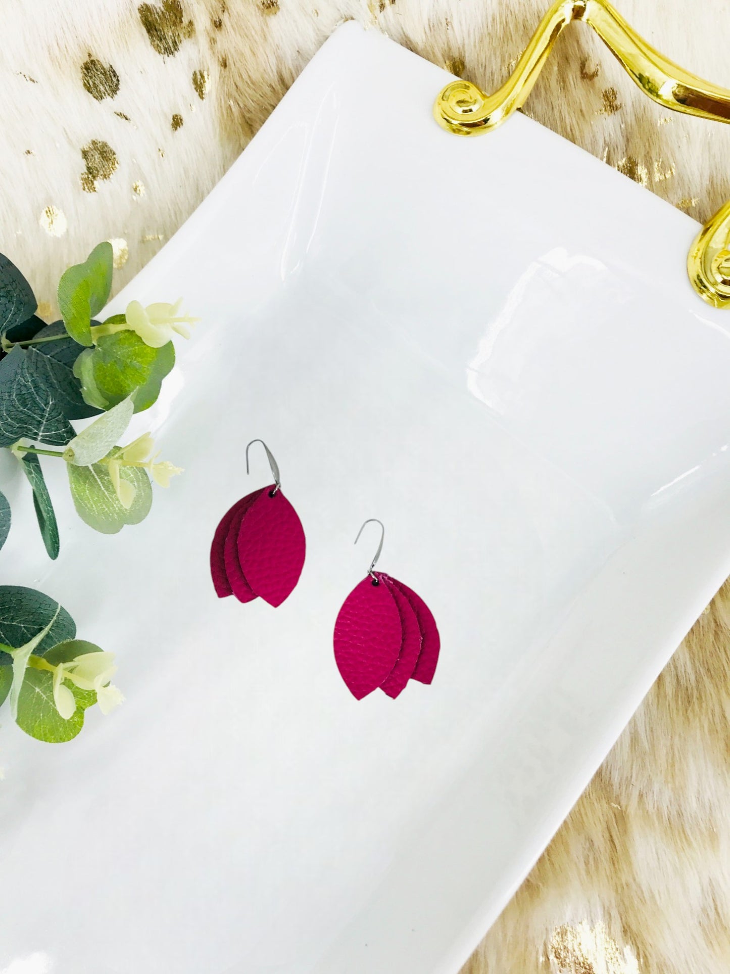 Fuchsia Hot Pink Leather Earrings - E19-1710