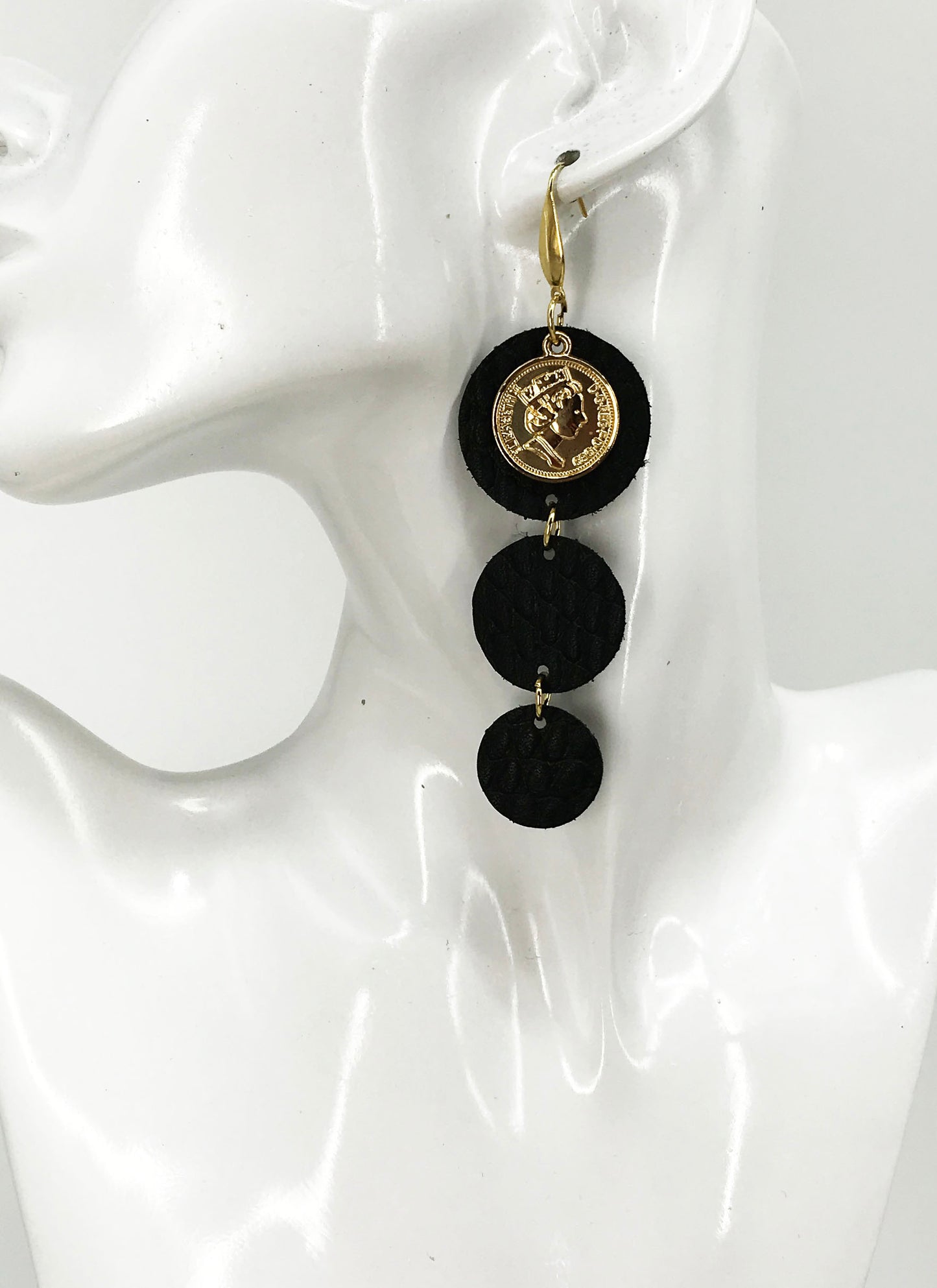 Matte Black Amazon Cobra Leather Earrings - E19-1737