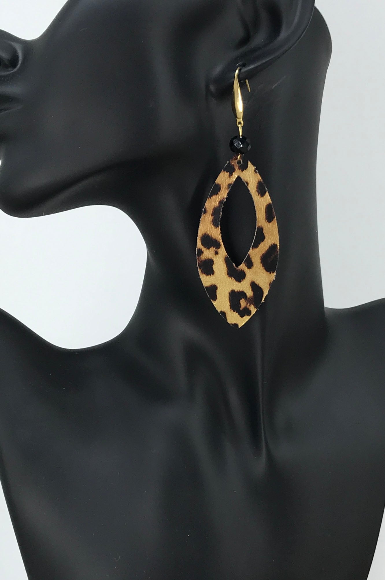 Gold Metallic Banana Leopard Leather Earrings - E19-1741