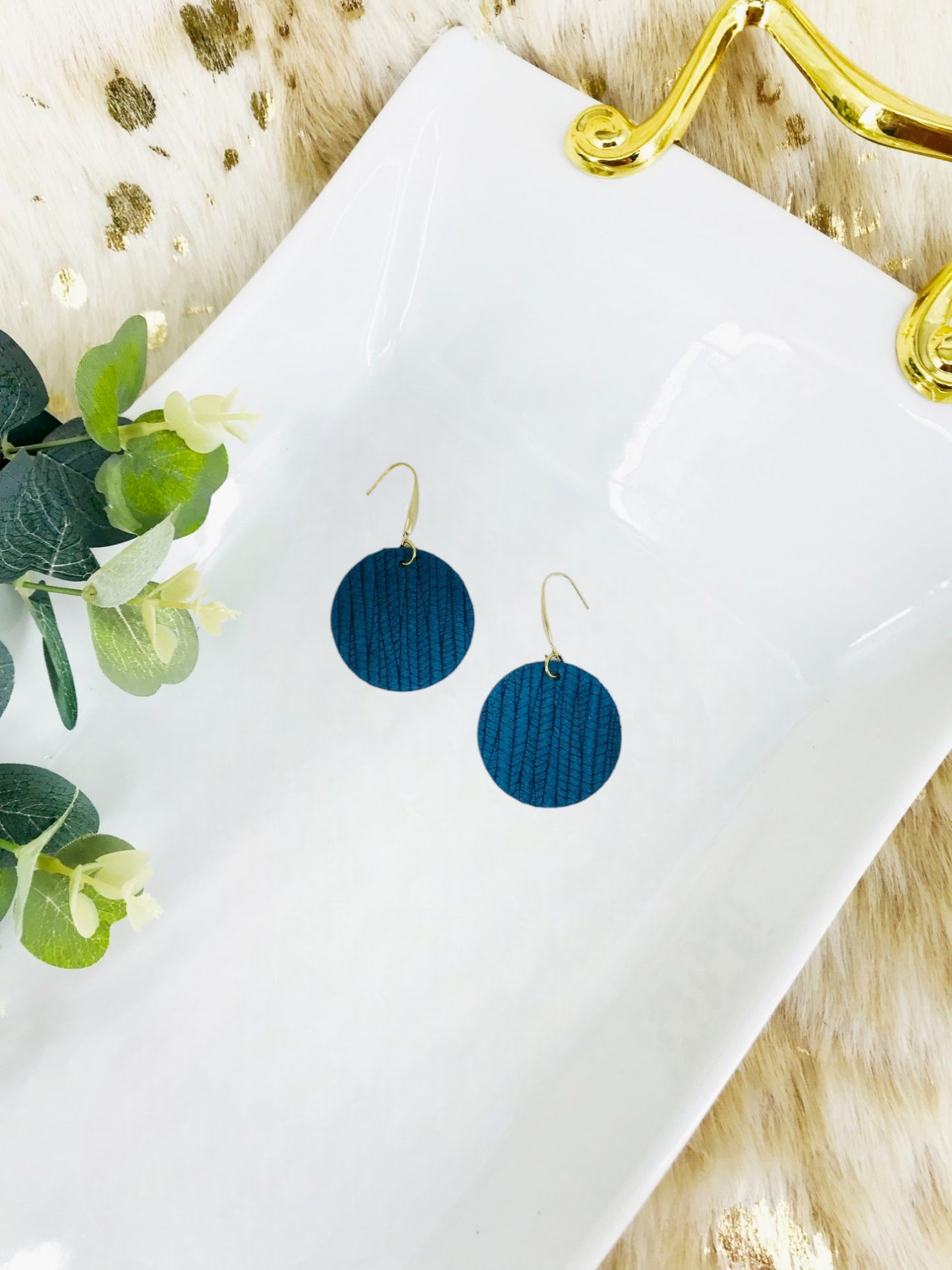 Teal Palm Leaf Leather Earrings - E19-1747