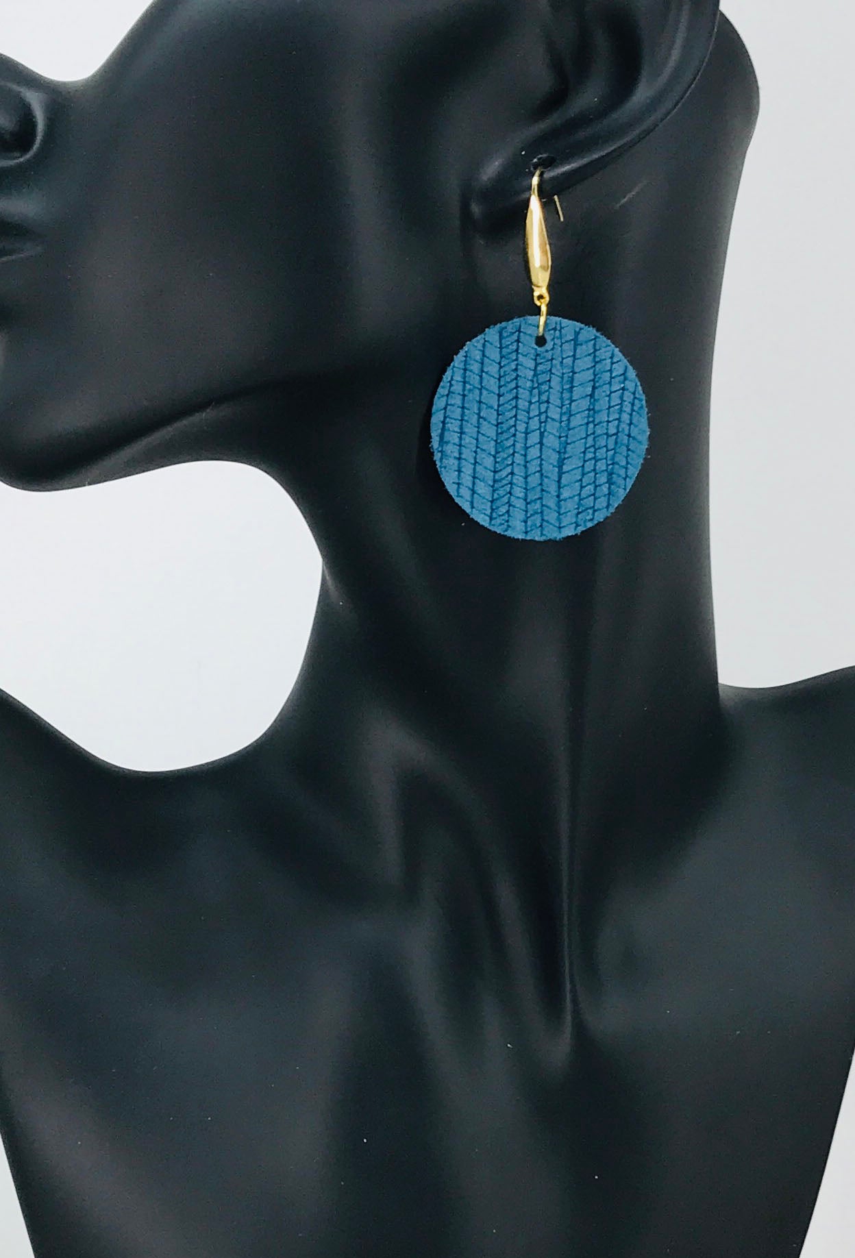 Teal Palm Leaf Leather Earrings - E19-1747