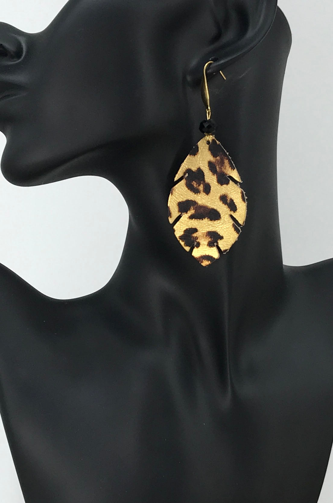 Gold Metallic Banana Leopard Leaf Earrings