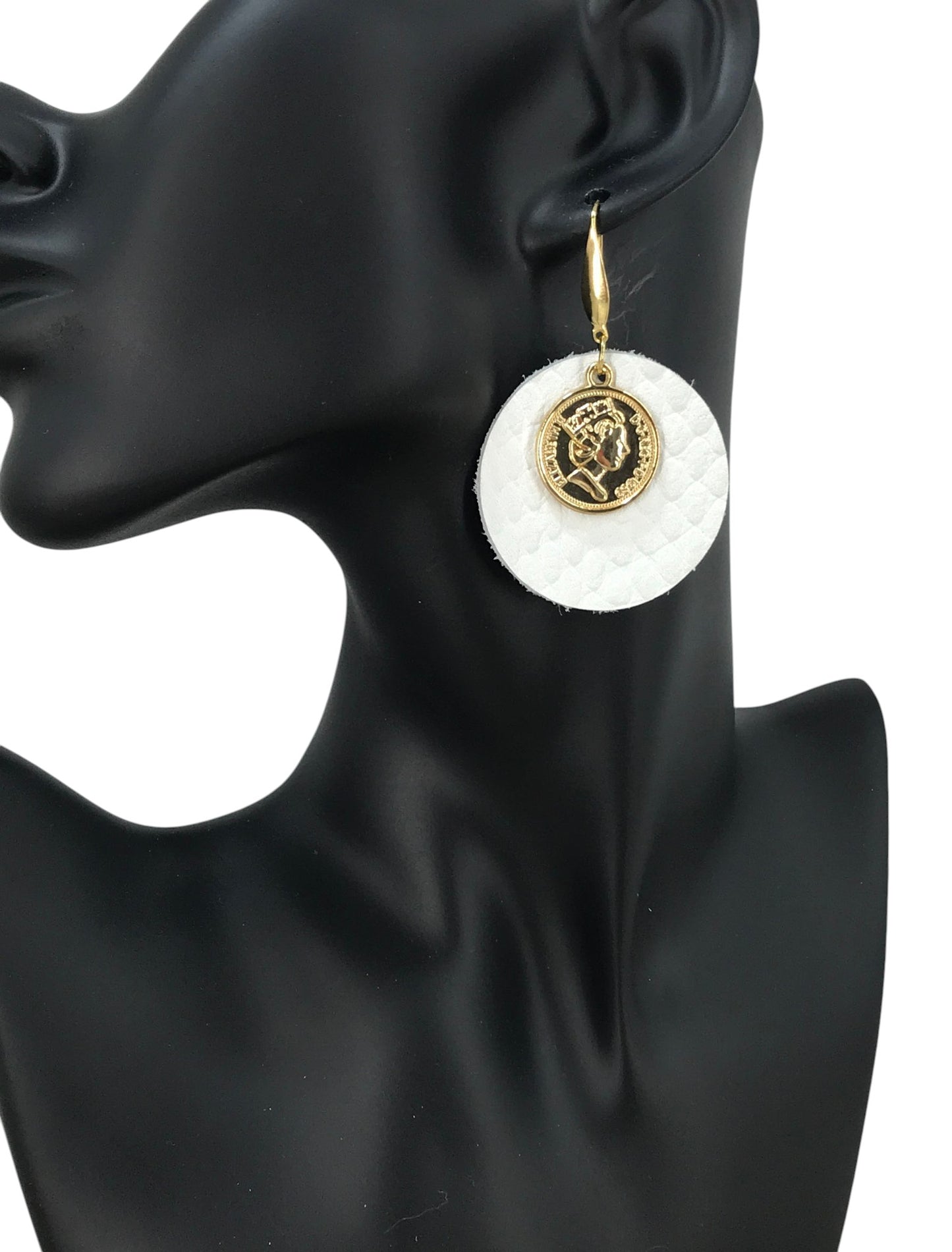 White Coin Snake Leather Earrings