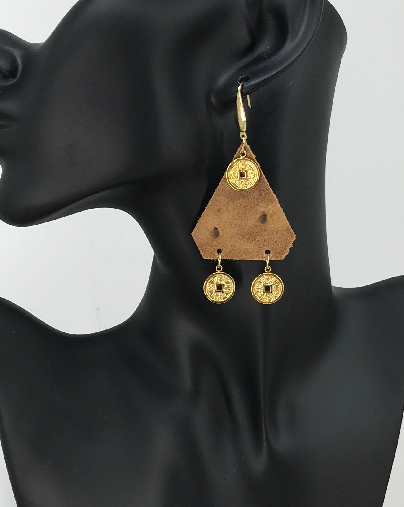 Rustic Pecan Genuine Leather Earrings - E19-1755
