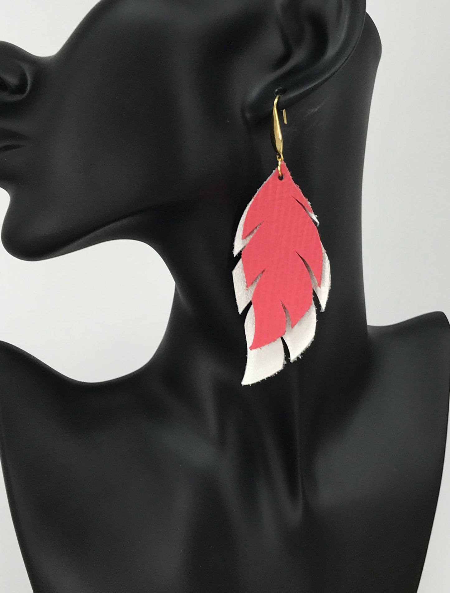 White Leather and Tropical Palm Leaf Leather Earrings - E19-1756
