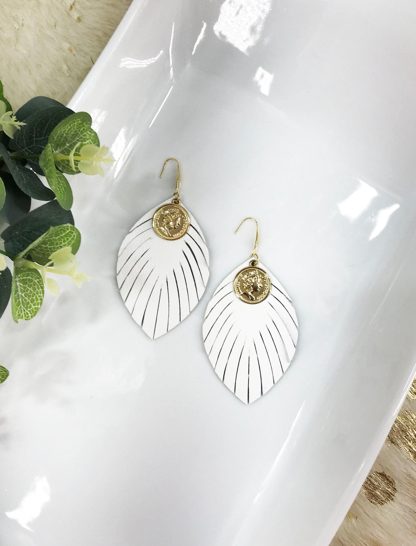 White Genuine Leather Earrings - E19-1771