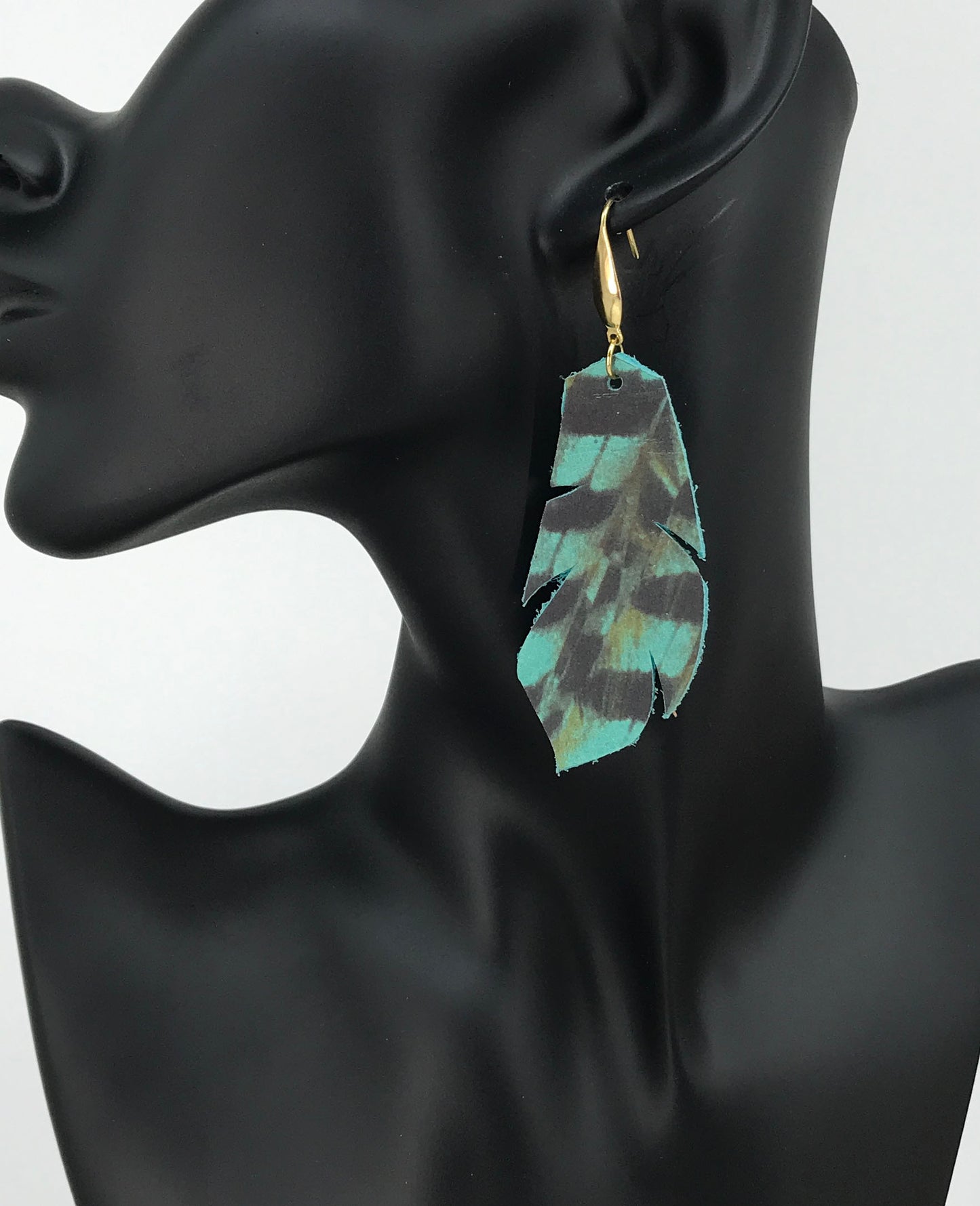 Pheasant Feathers on Aqua Leather Earrings - E19-1774