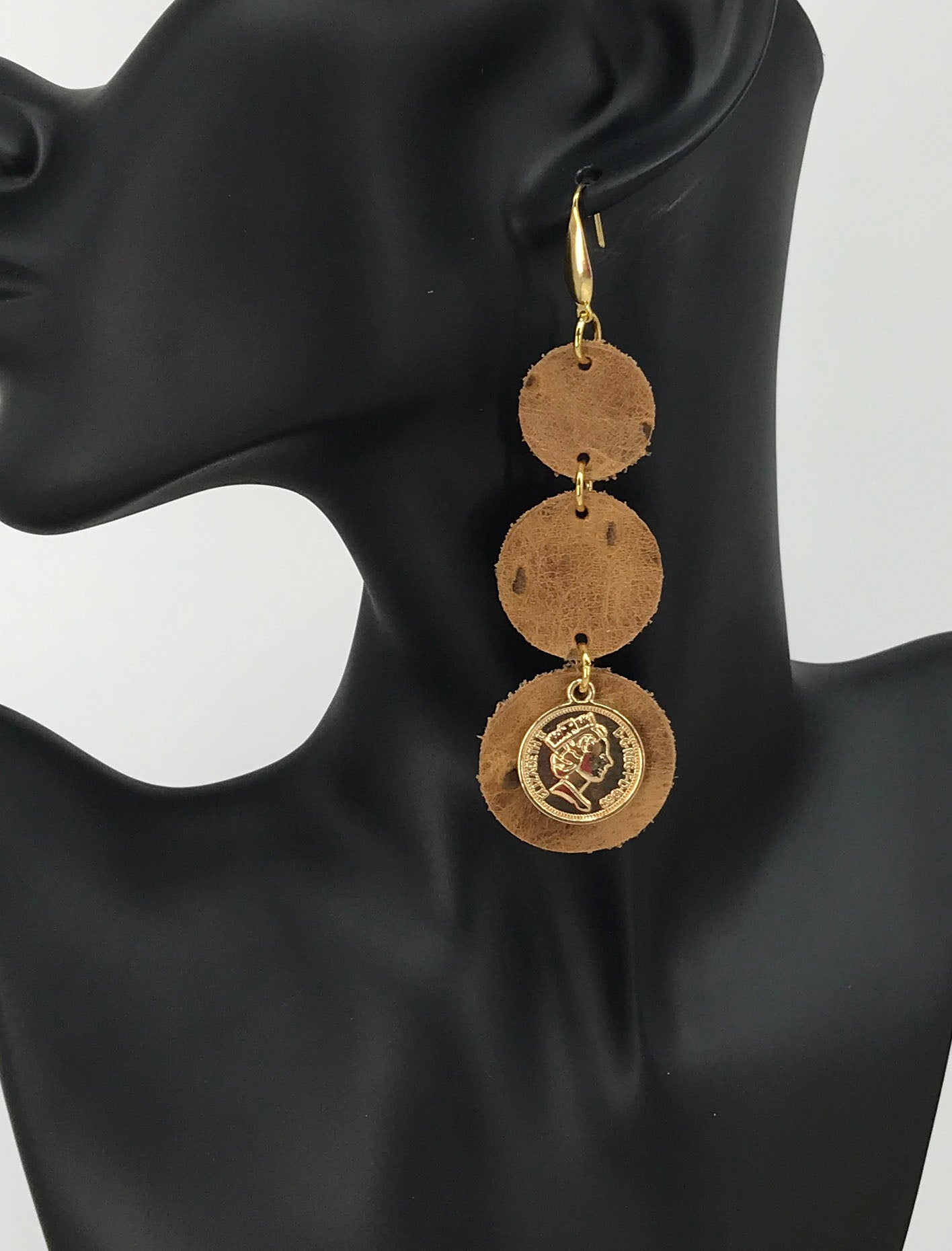 Rustic Pecan Genuine Leather Earrings - E19-1777