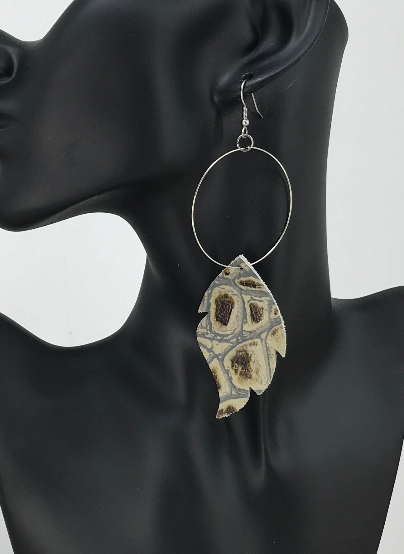 Sage Aztec Hoop Feather Earrings