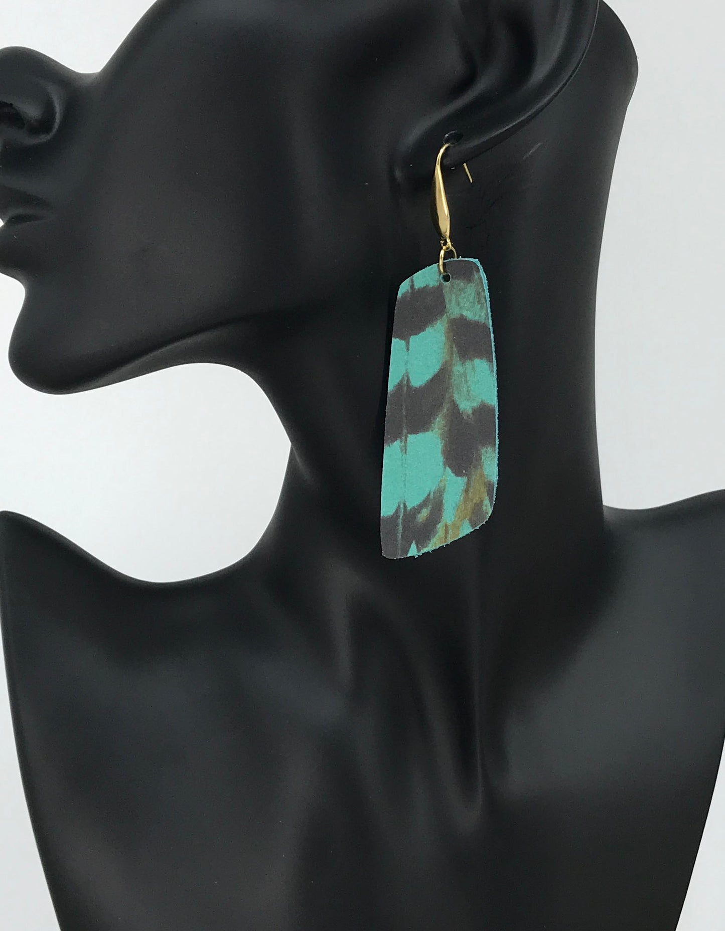 Pheasant Feathers on Aqua Leather Earrings - E19-1780