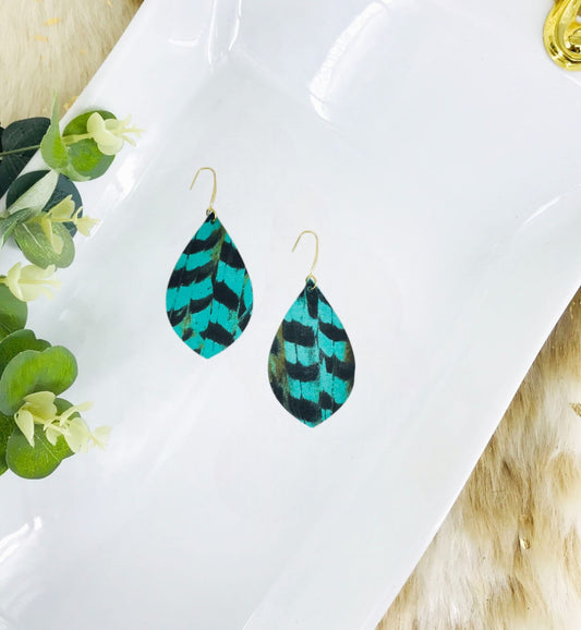 Pheasant Feathers on Aqua Leather Earrings - E19-1791