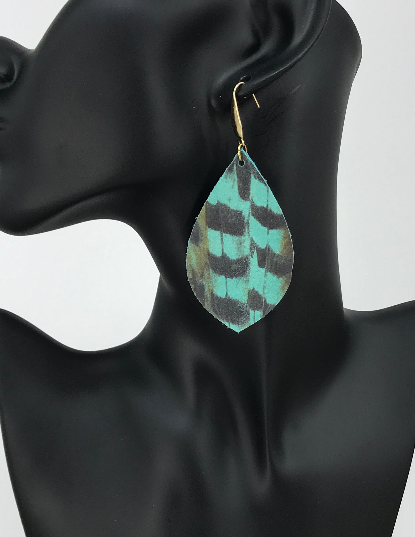 Pheasant Feathers on Aqua Leather Earrings - E19-1791