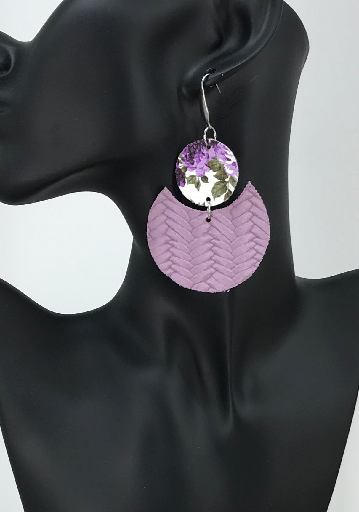 Purple Braided Italian Leather and Faux Leather Earrings - E19-1792