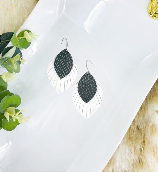 White Leather and Snake Skin Leather Earrings - E19-1796