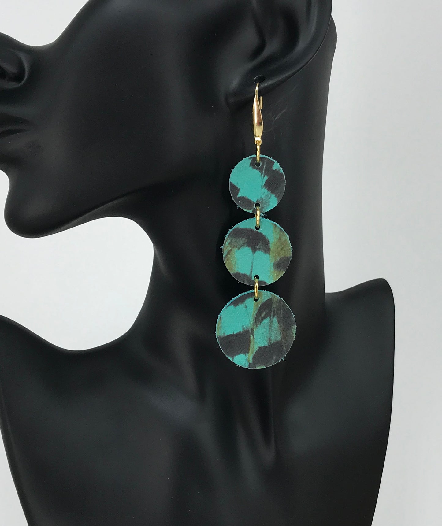 Pheasant Feathers on Aqua Leather Earrings - E19-1815