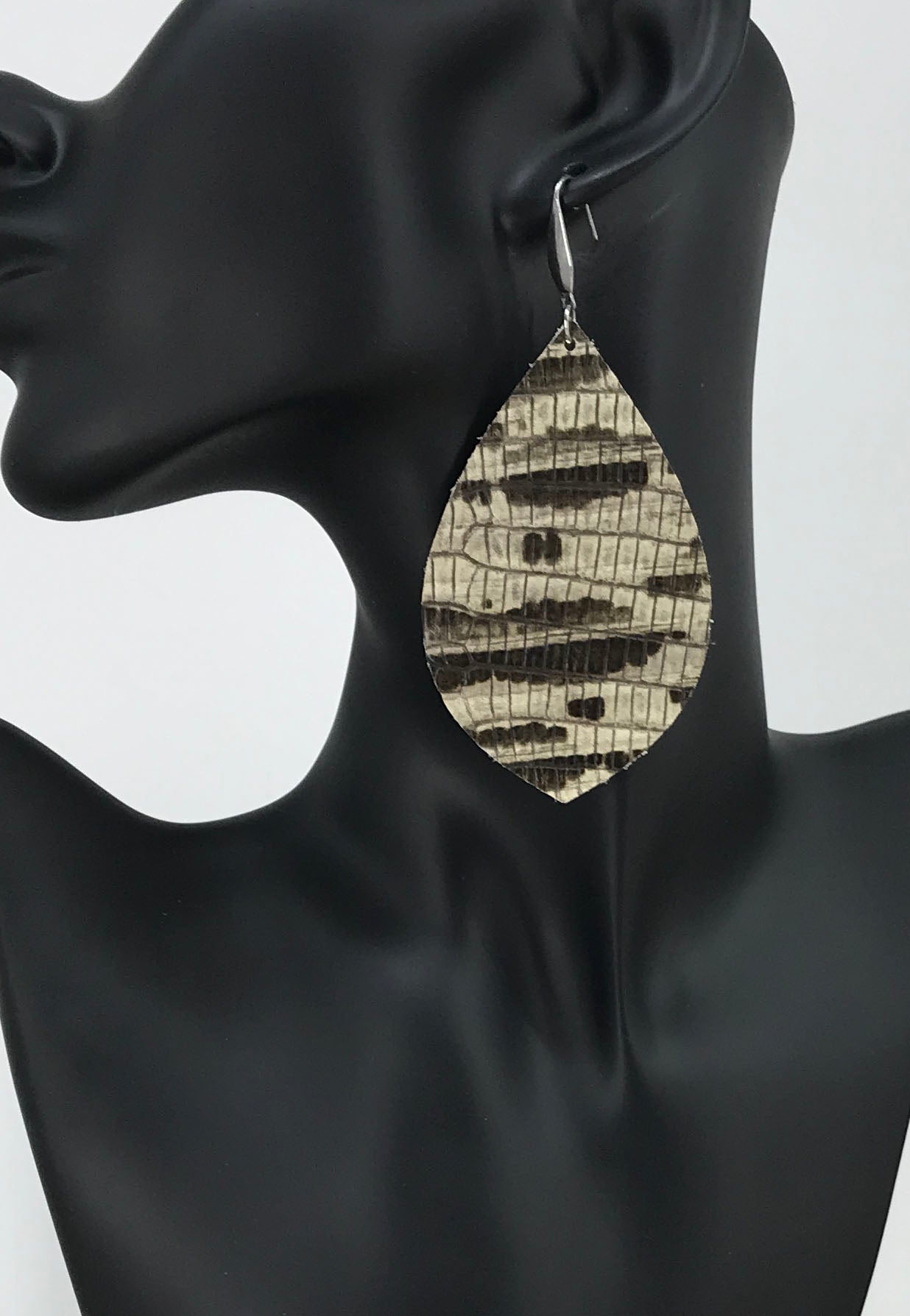 Ivory and Black Snake Leather Earrings