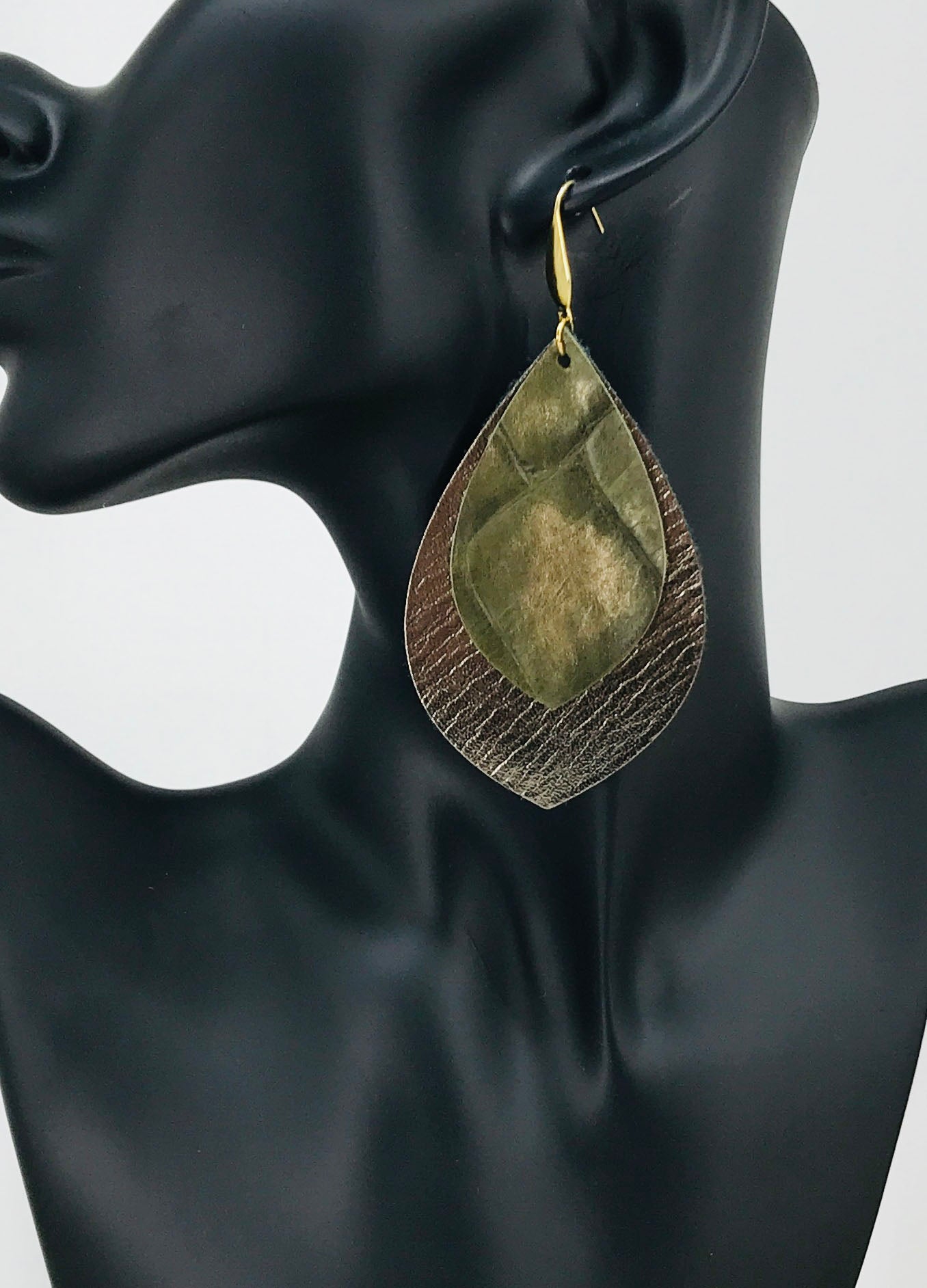 Olive & Pewter Layered Statement Earrings