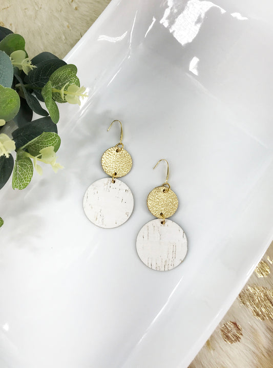 Gold Leather and White Birch Cork Leather Earrings - E19-1827