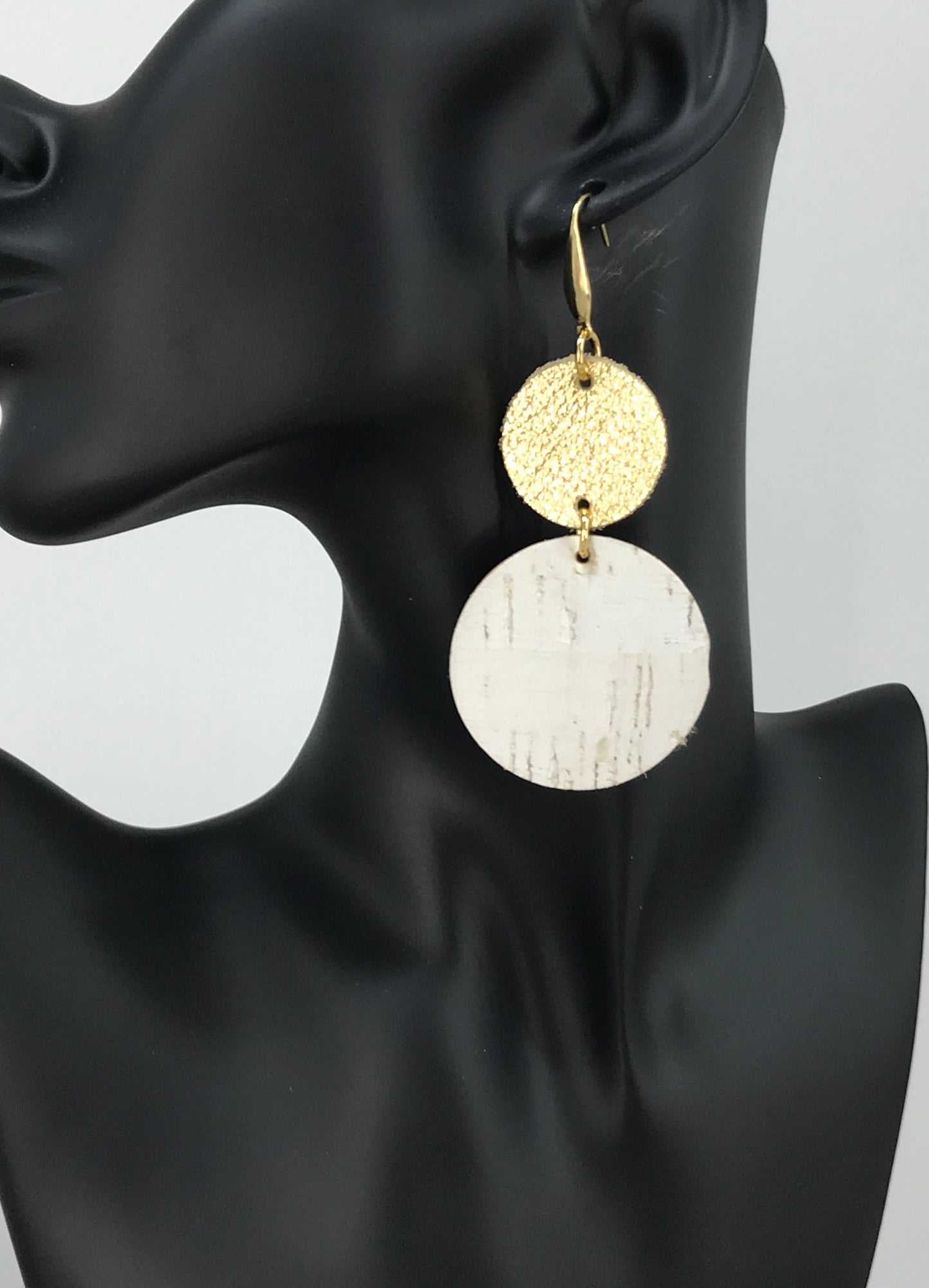 Gold Leather and White Birch Cork Leather Earrings - E19-1827
