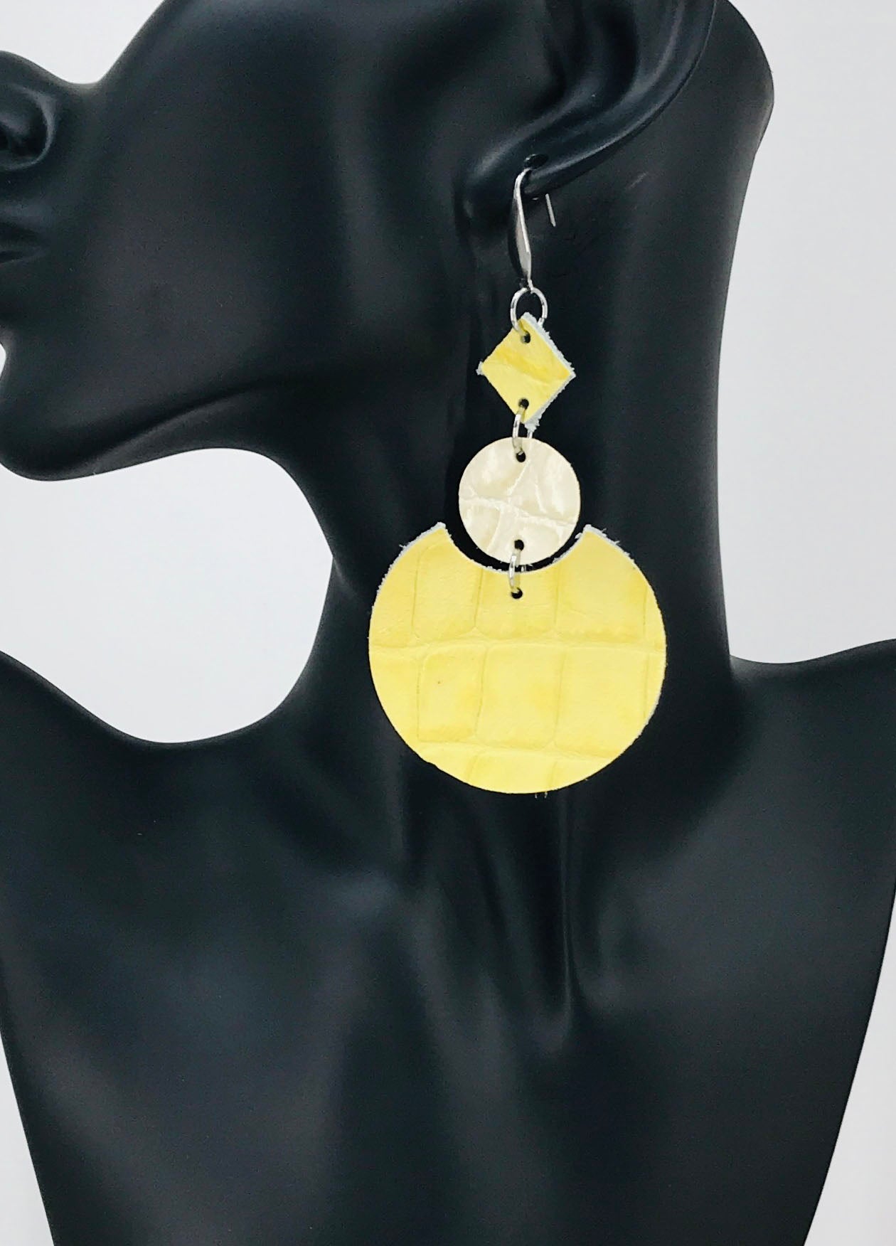 Ivory and Yellow Genuine Leather Earrings - E19-1835