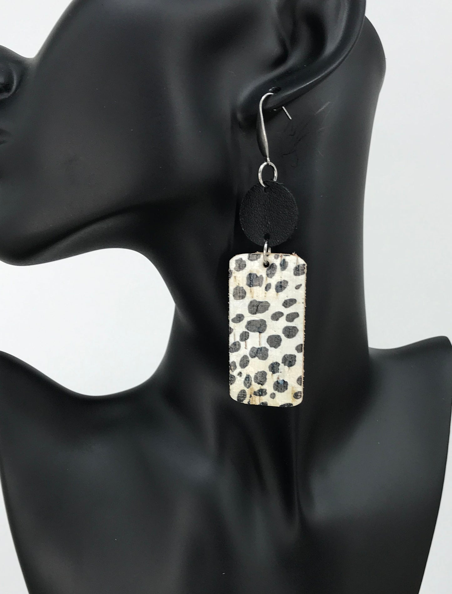 Black & Mini Cheetah Cork Rectangle Earrings