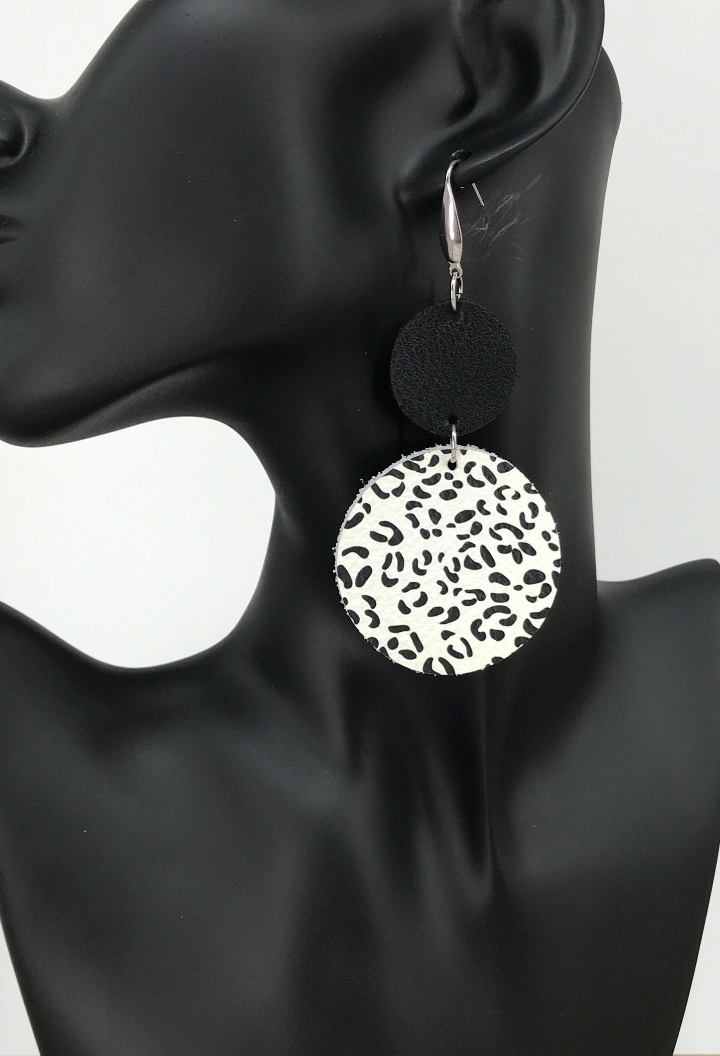 White and Black Loepard Leather Earrings - E19-1843