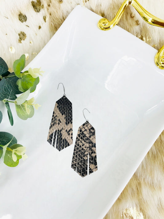 Fringed Snake Skin Leather Earrings - E19-1891