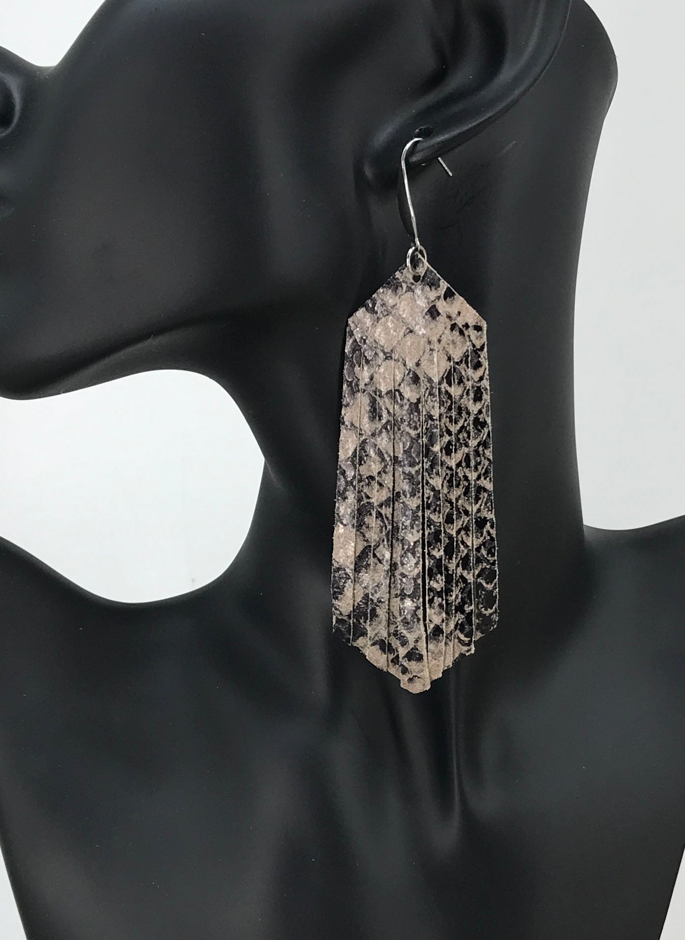 Fringed Snake Skin Leather Earrings - E19-1891