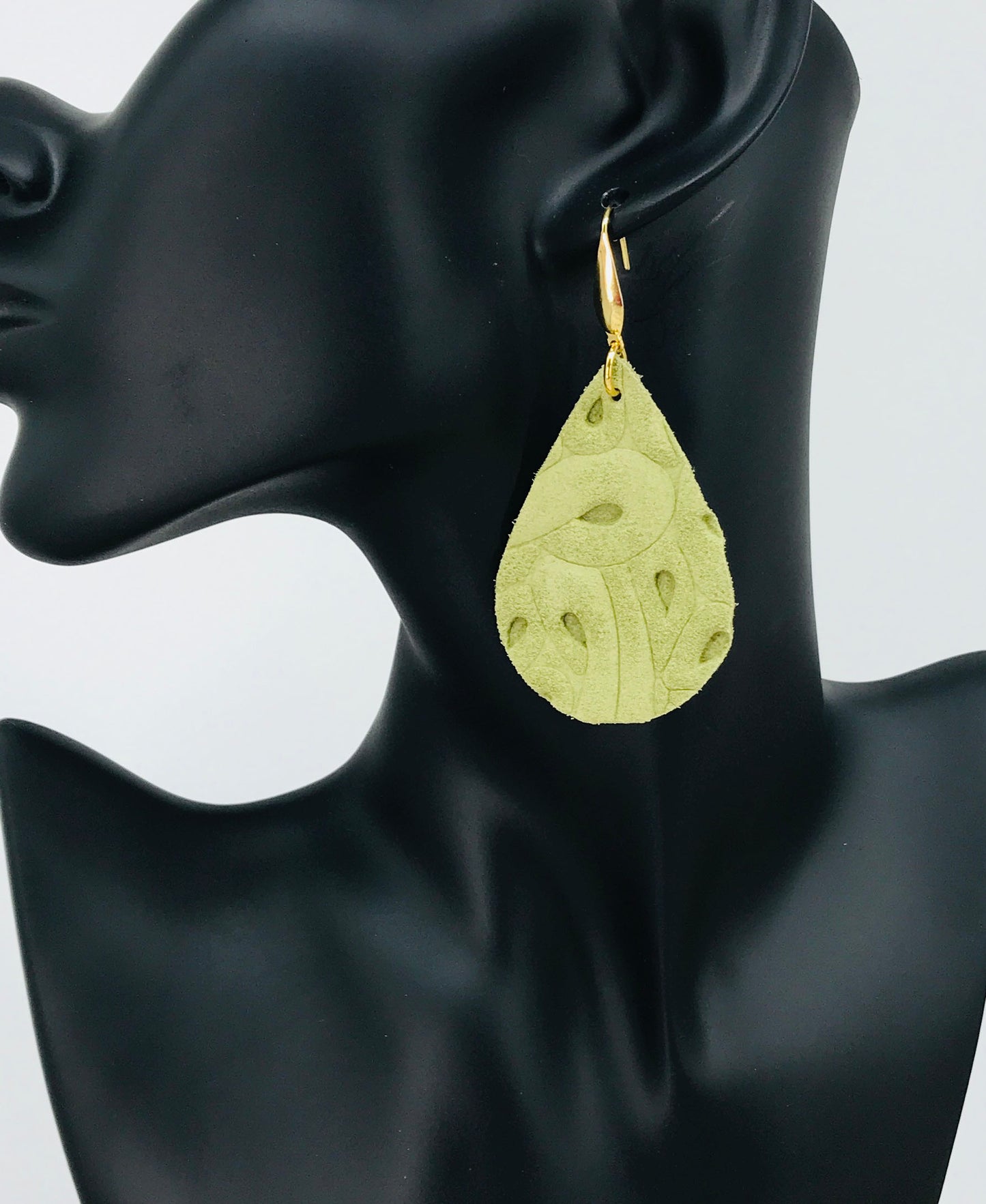 Green Embossed Genuine Leather Earrings - E19-1893