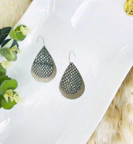 Metallic Pewter and Bronze Snake Leather Earrings - E19-1895