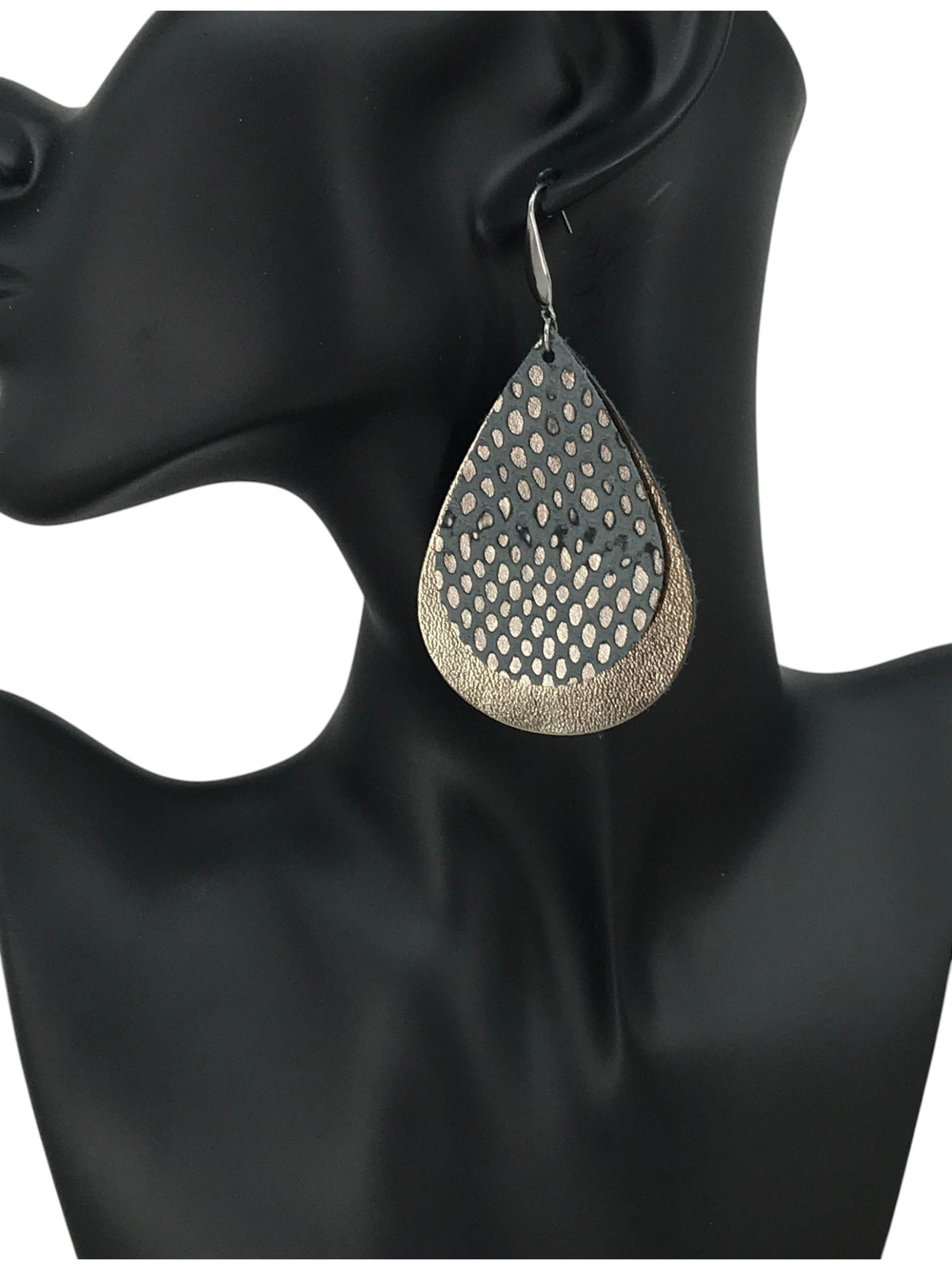 Pewter and Bronze Snake Leather Earrings