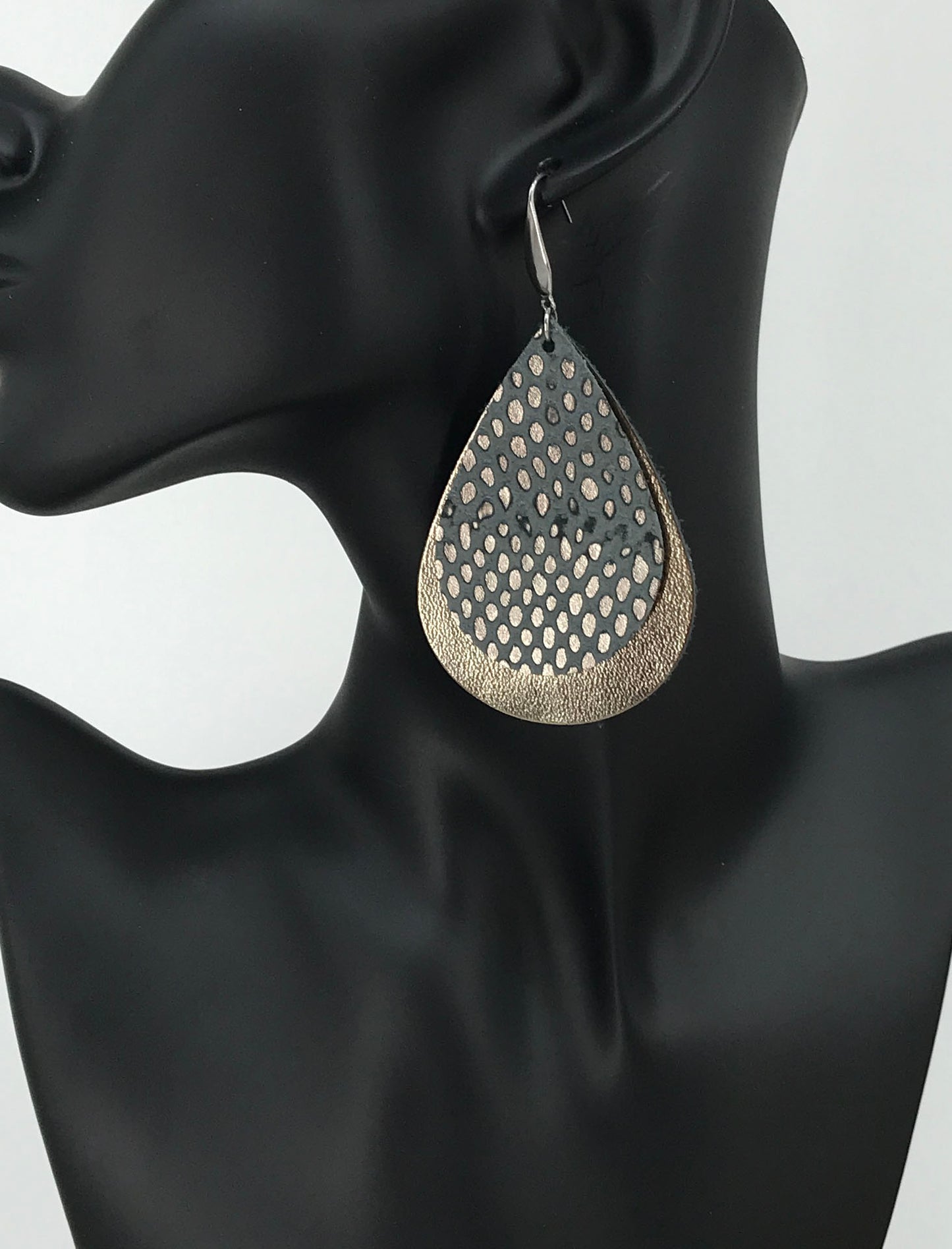 Metallic Pewter and Bronze Snake Leather Earrings - E19-1895