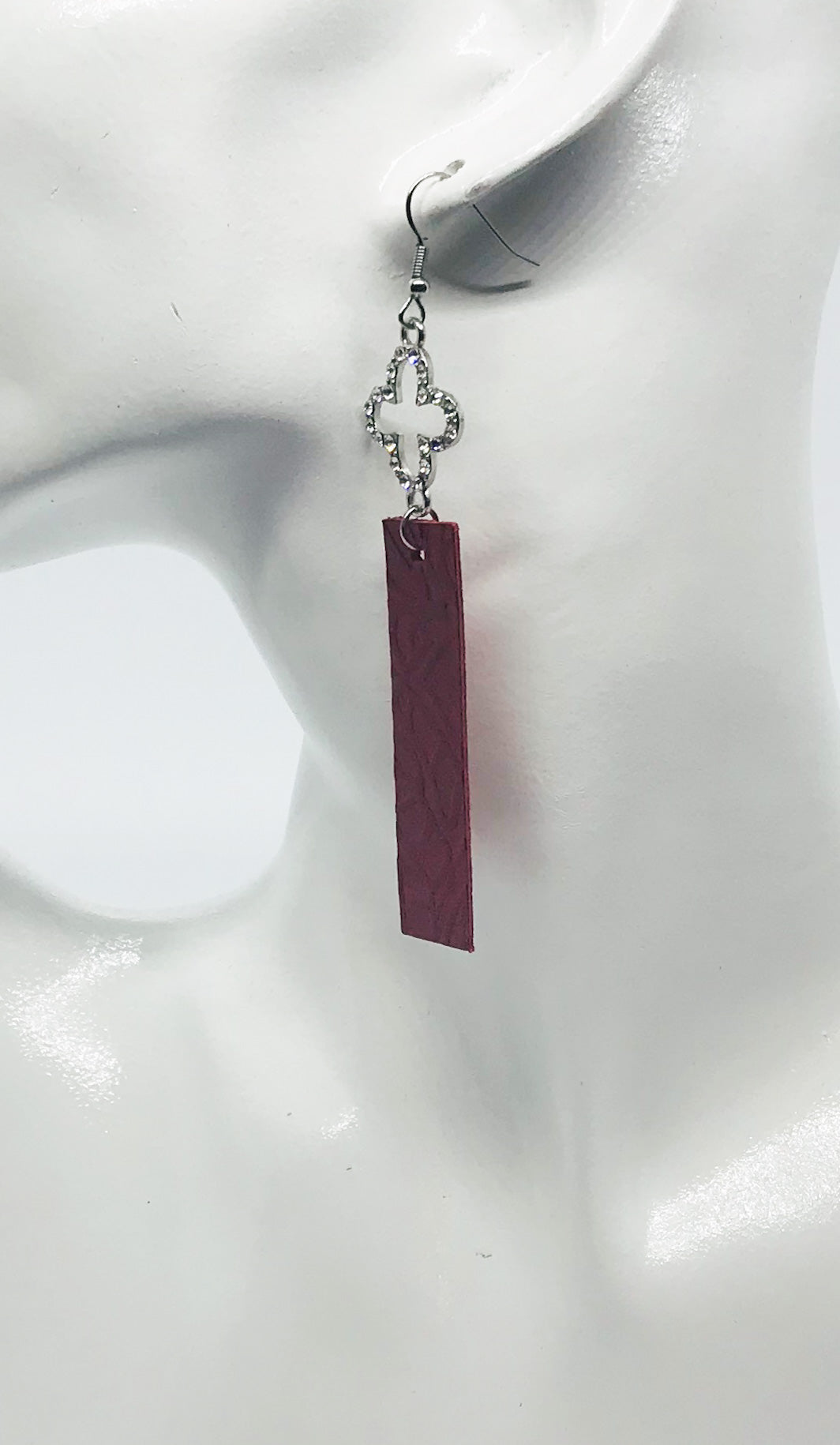 Ruby Embossed Leather Clover Charm Earrings