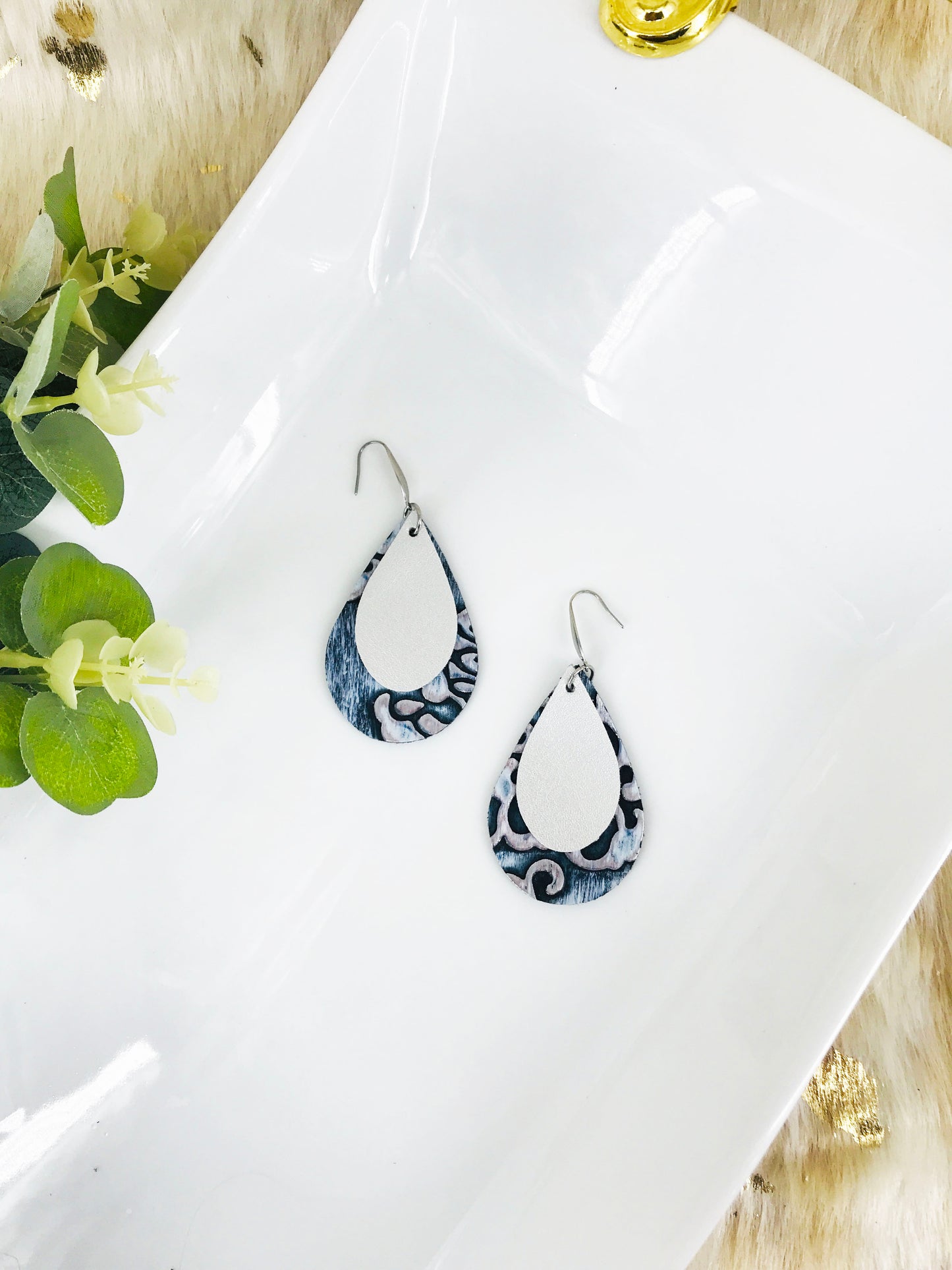 Leather and Faux Leather Layered Earrings - E19-190