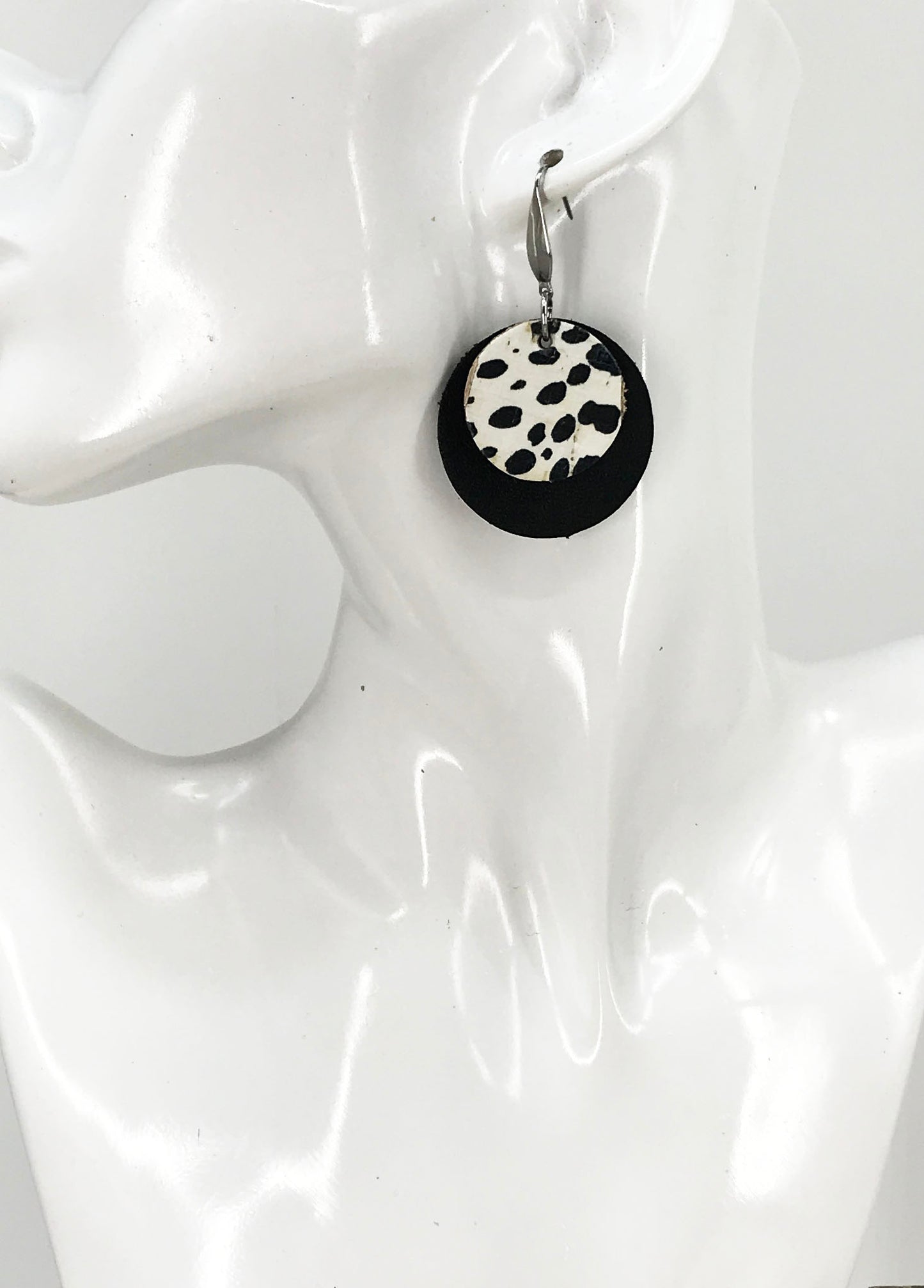 Black & Mini Cheetah Cork Layered Circle Earrings