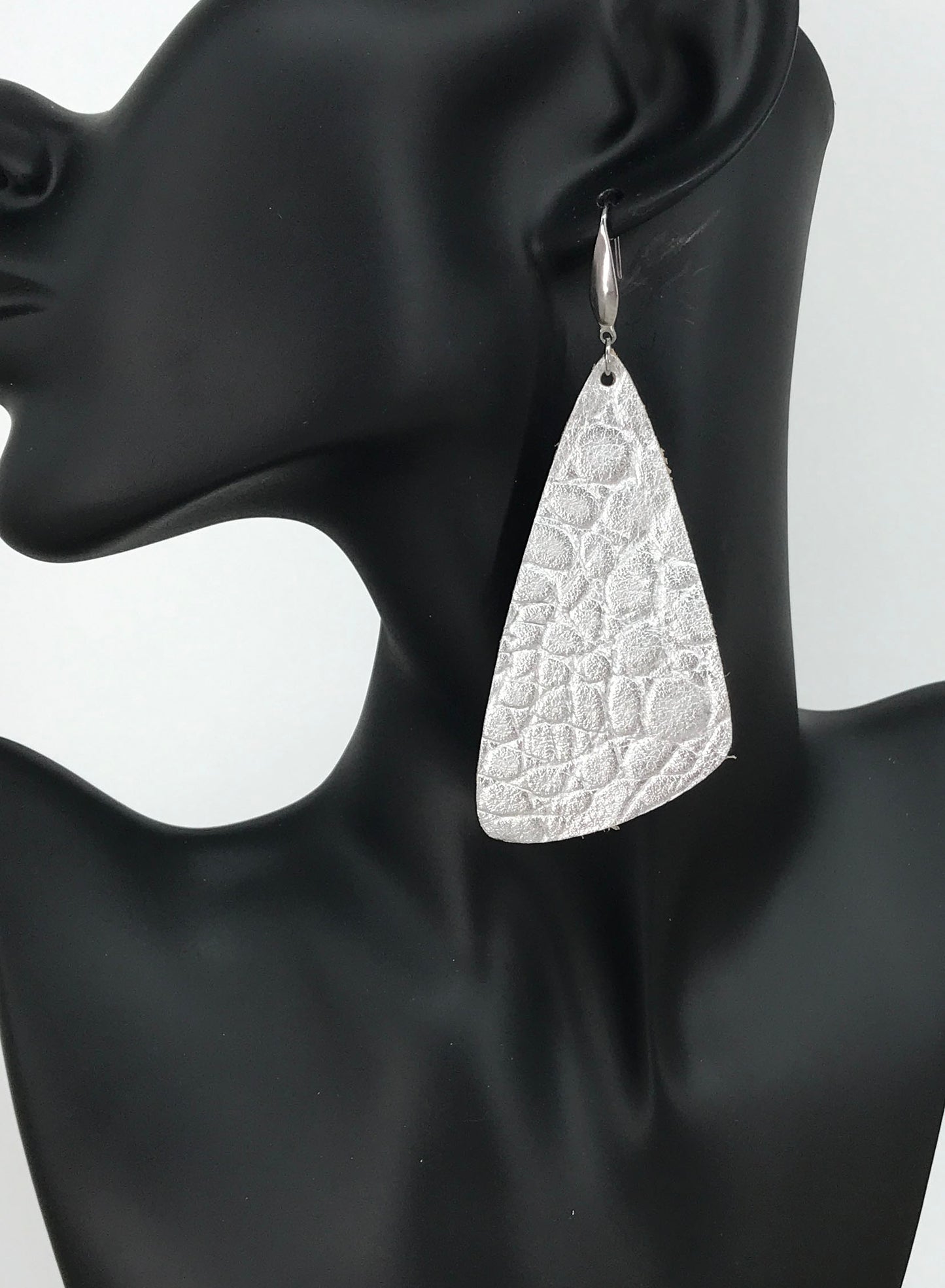 Metallic Silver Genuine Leather Earrings - E19-1912