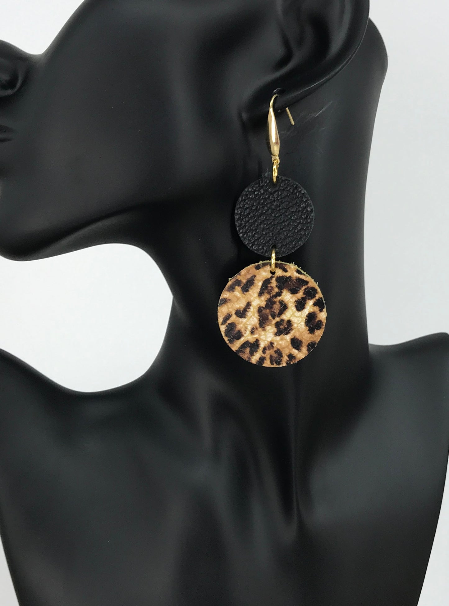 Black & Banana Leopard Circle Earrings