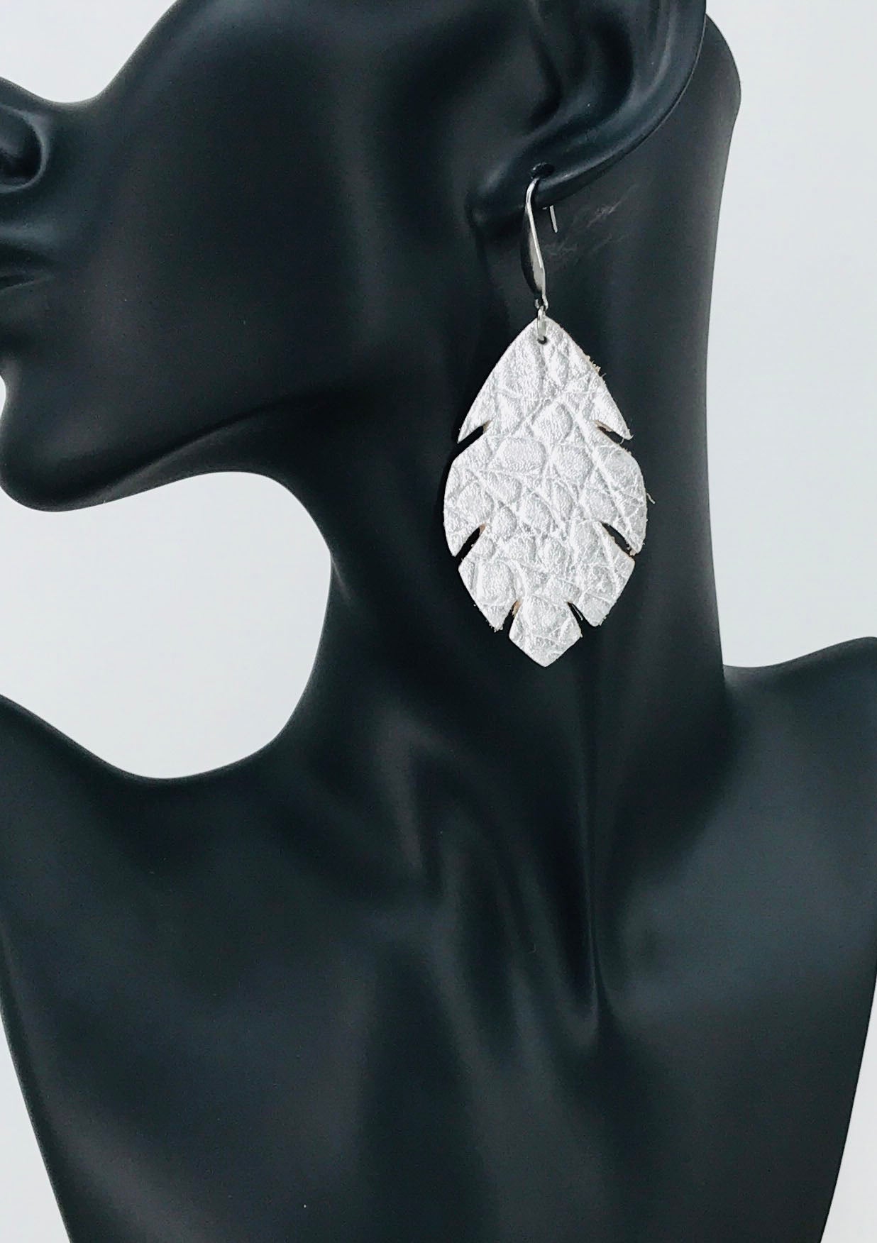 Silver Alligator Leaf Statement Earrings