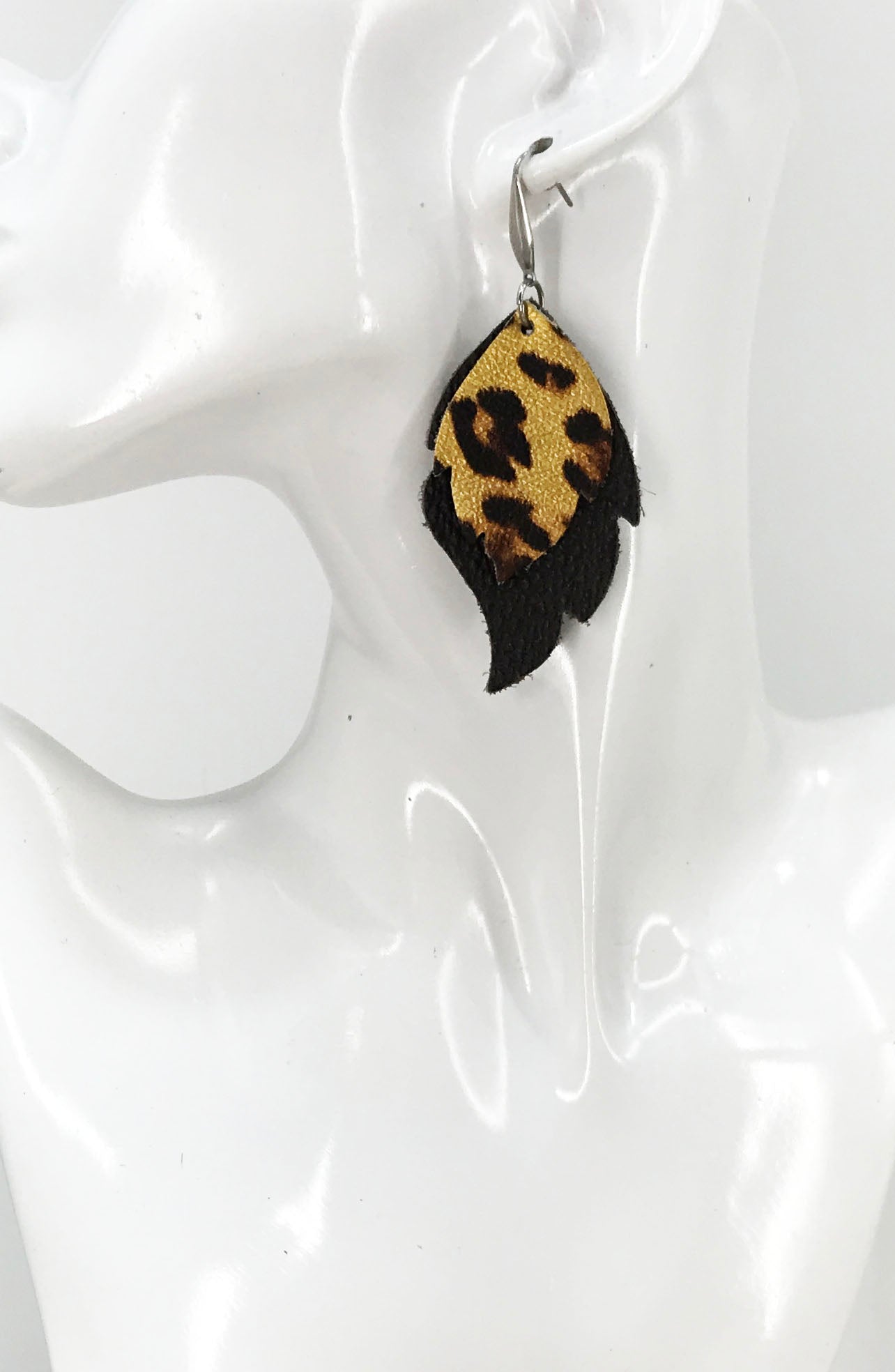 Black and Leopard Genuine Leather Earrings - E19-191