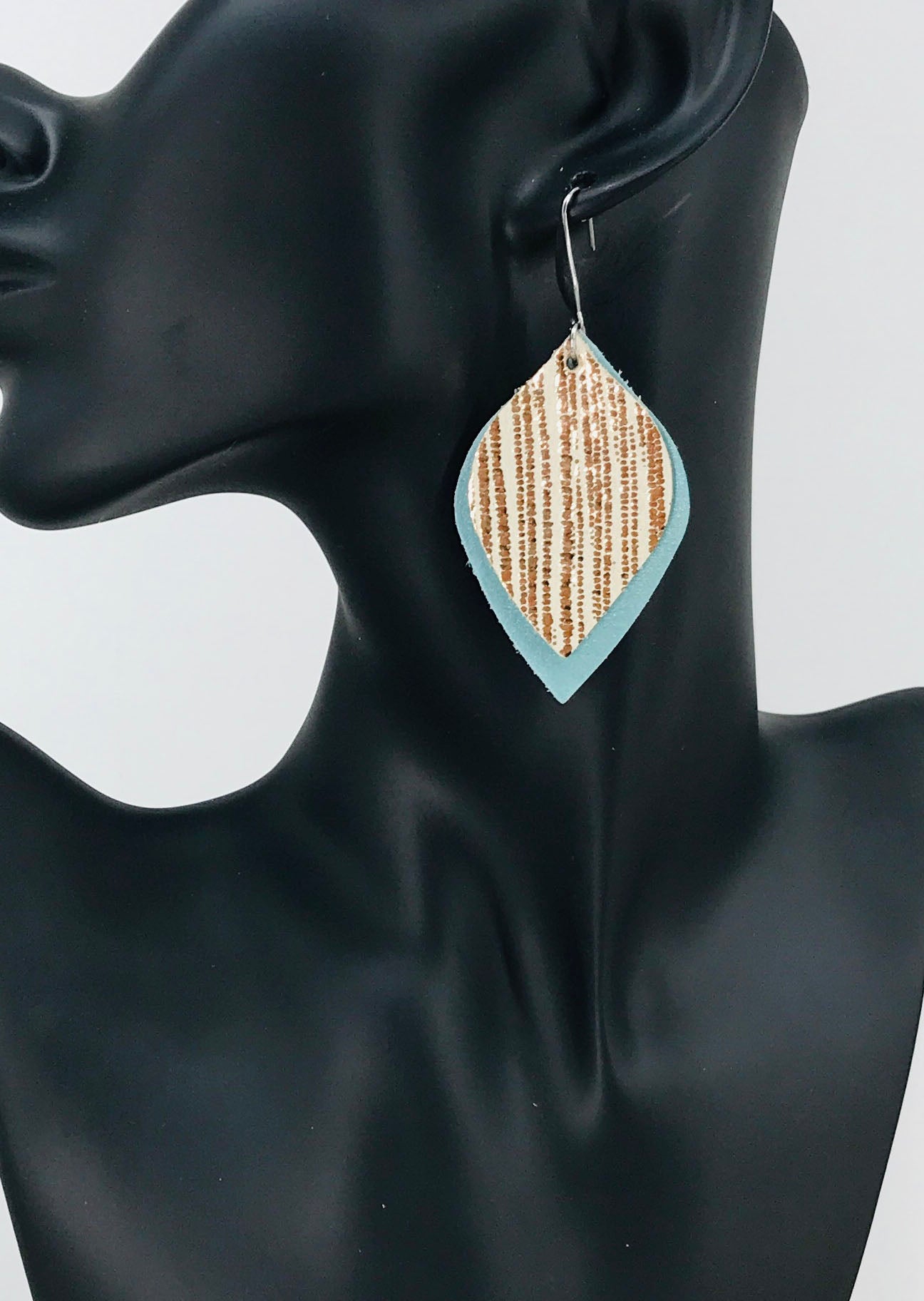 Rose Gold and Blue Green Leather Earrings - E19-1936