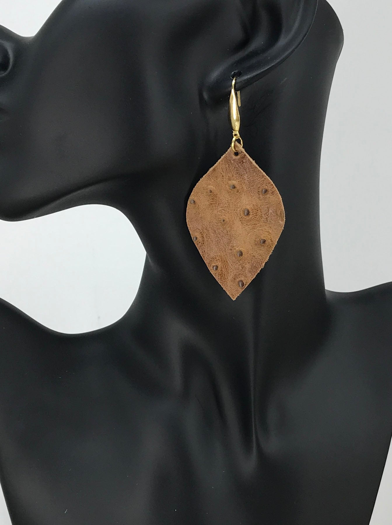Pecan Rustic Ostrich Leather Earrings - E19-1937