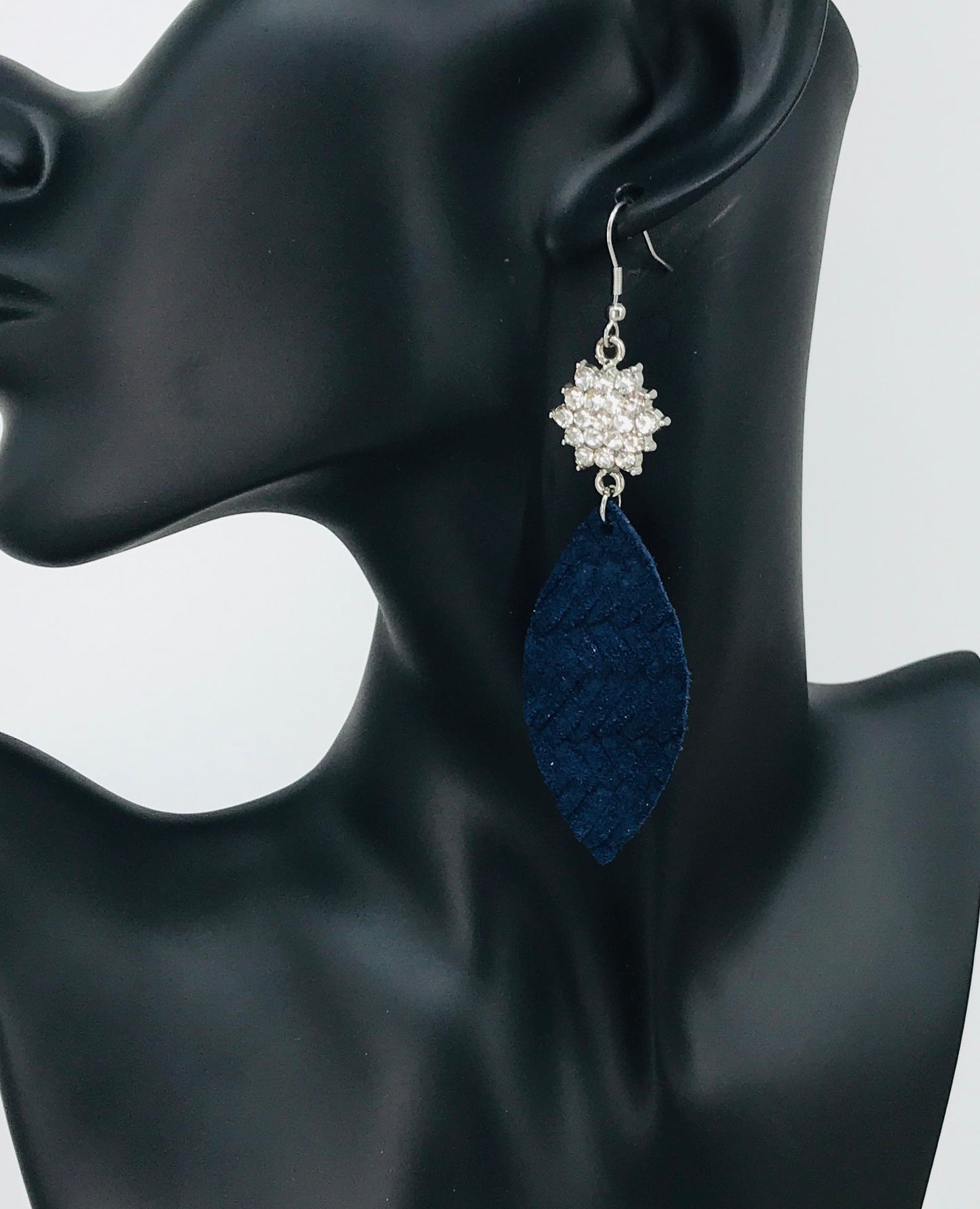 Midnight Italian Leather Rhinestone Charm Earrings