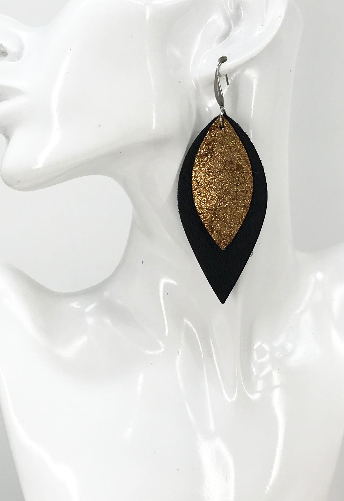 Black Leather and Vintage Gold Leather Earrings - E19-1940