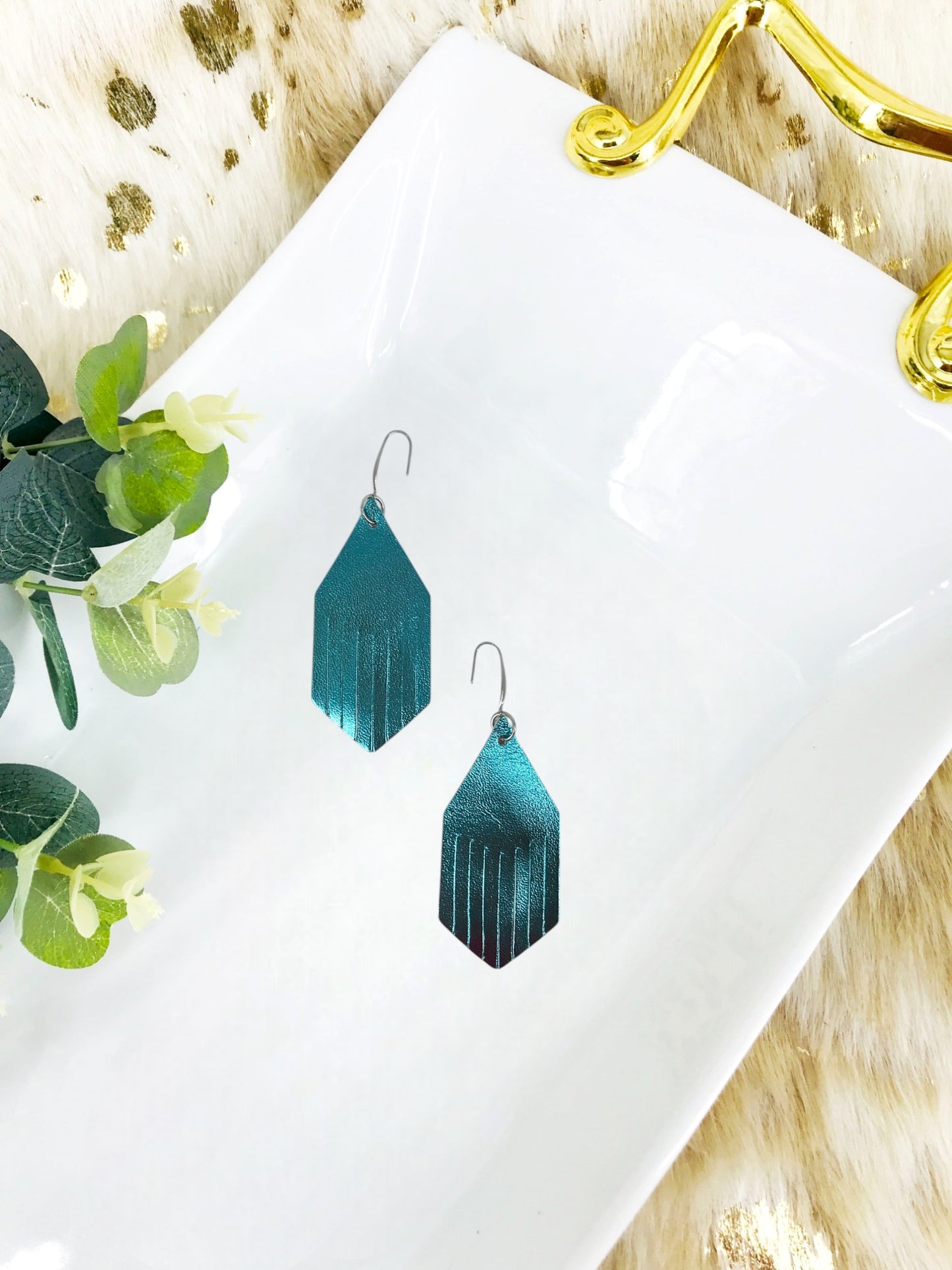 Metallic Turquoise Leather Earrings - E19-1950