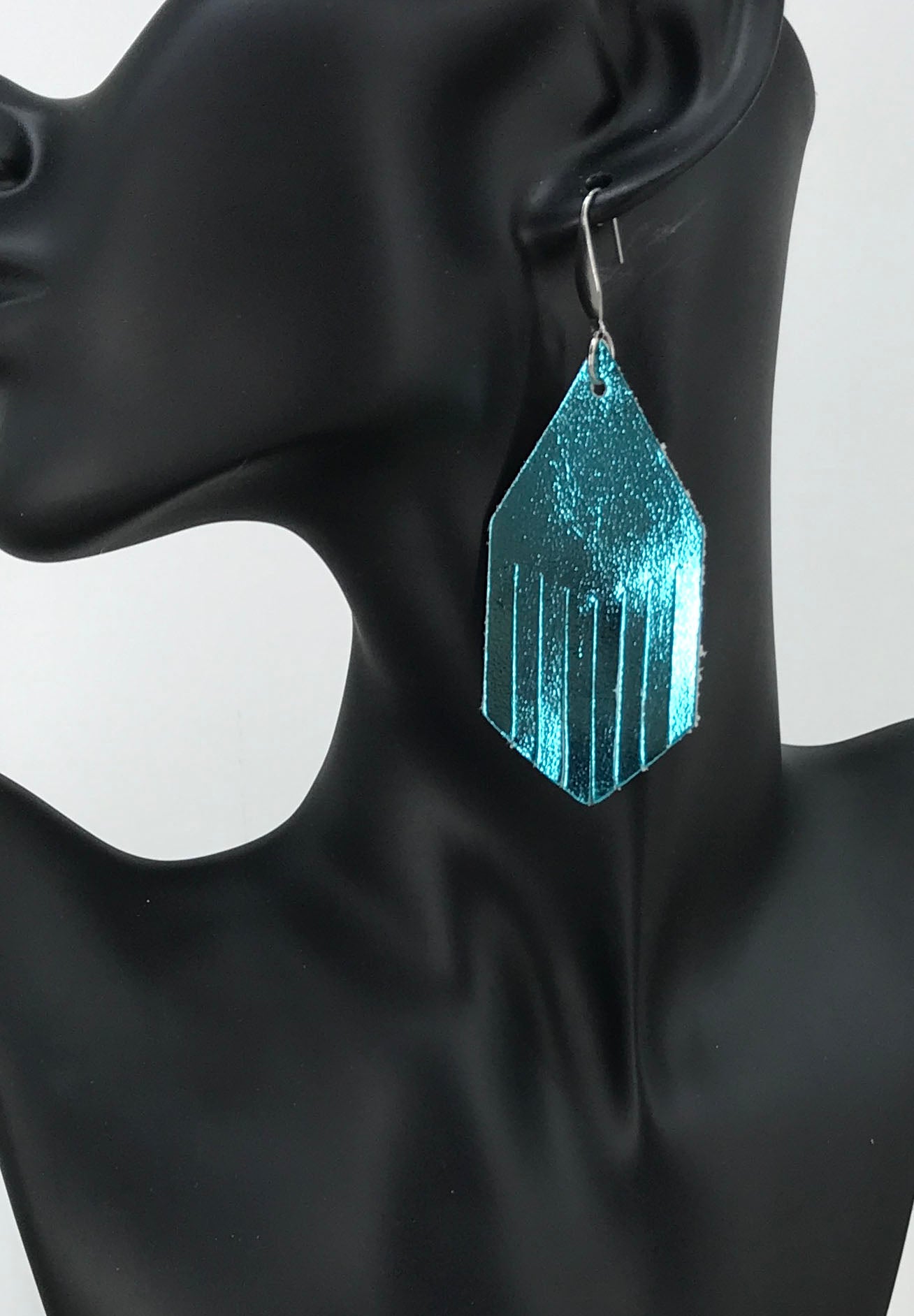 Metallic Turquoise Leather Earrings - E19-1950